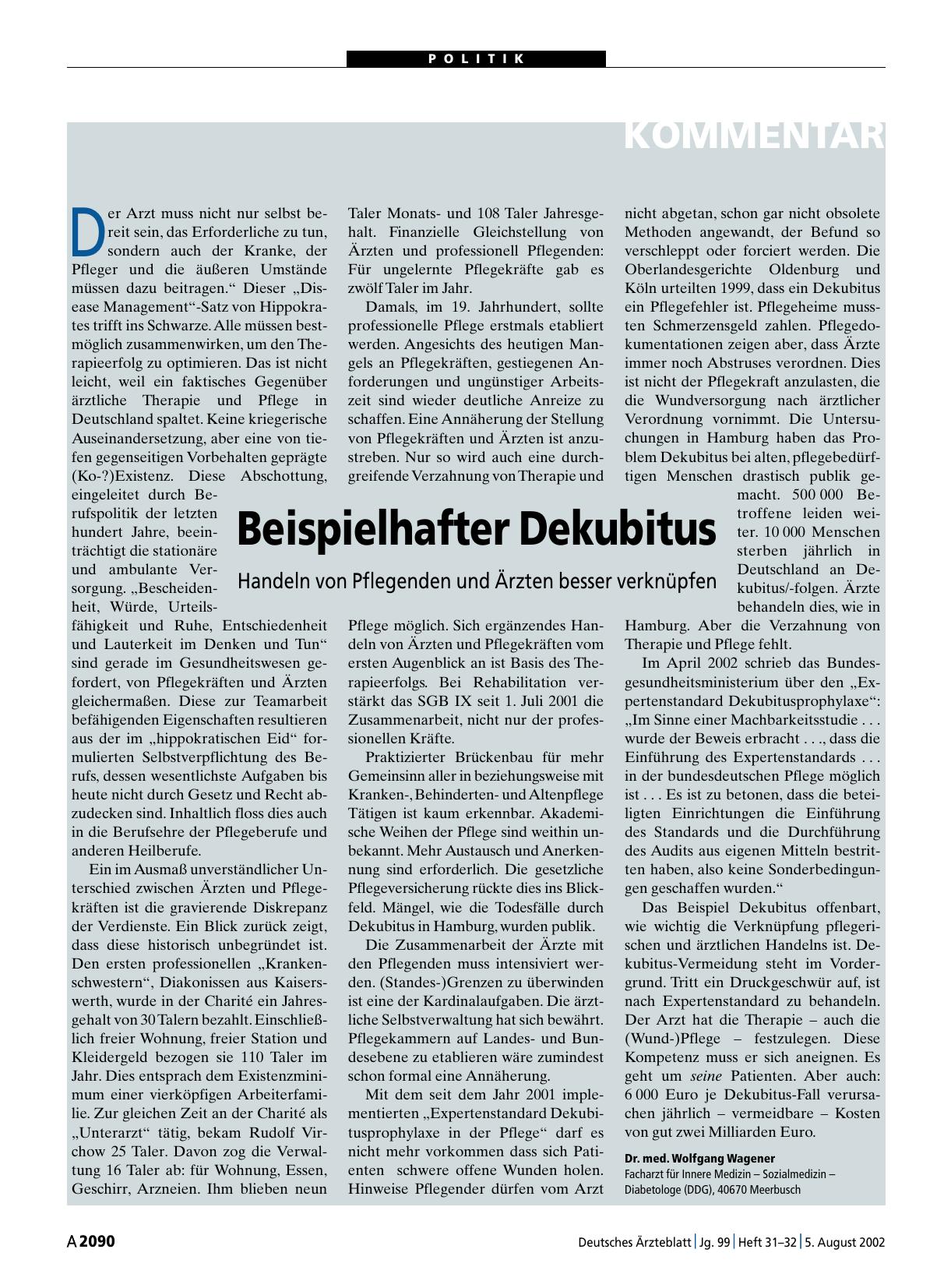 Vorschauseite 1: Beispielhafter Dekubitus: Handeln von Pflegenden und Ärzten besser verknüpfen