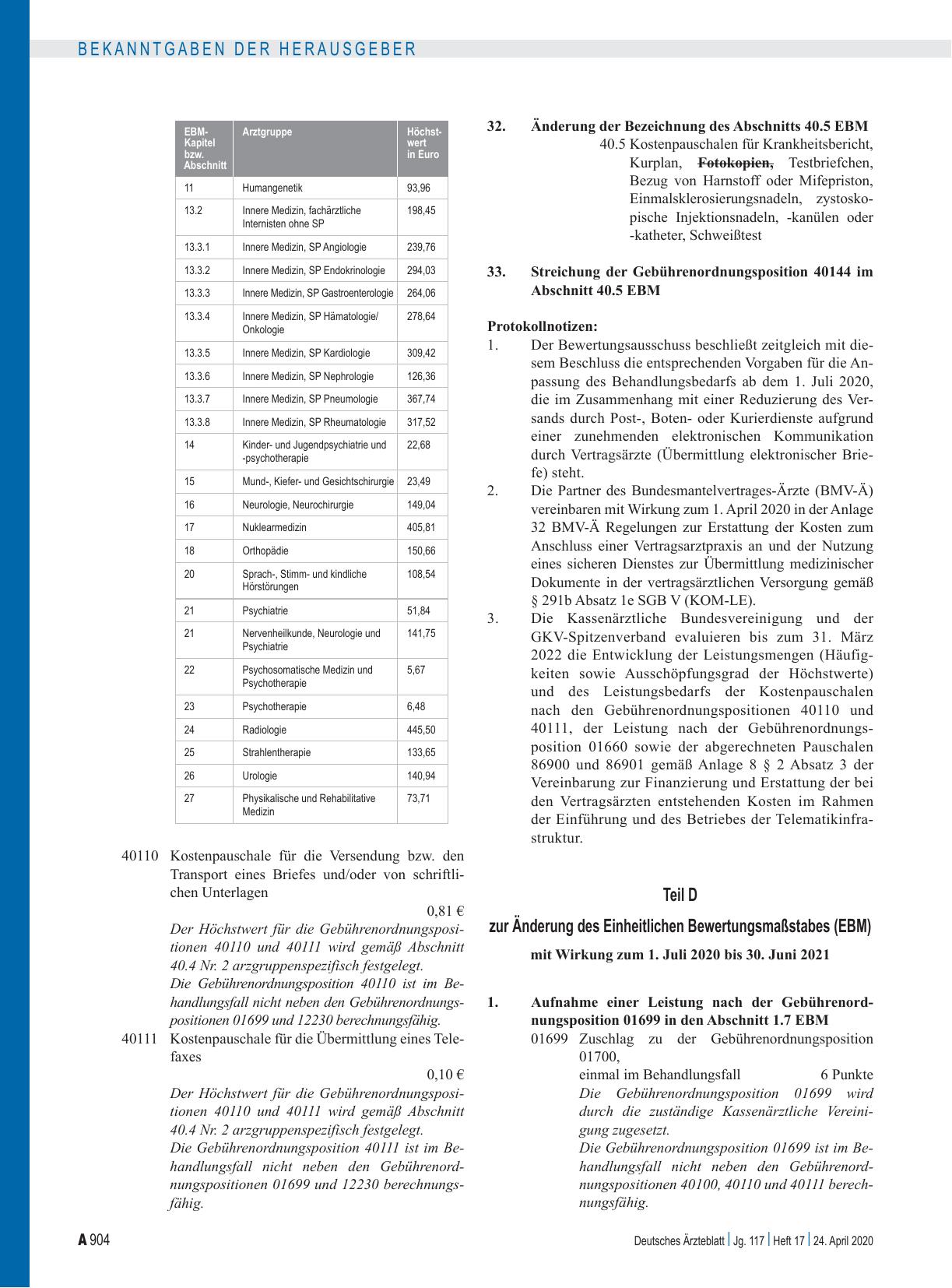 Vorschauseite 5: Beschluss des Bewertungsausschusses nach § 87 Abs. 1 Satz 1 SGB V in seiner 481. Sitzung: Teil A, Teil B, Teil C, Teil D, Teil E, Teil F