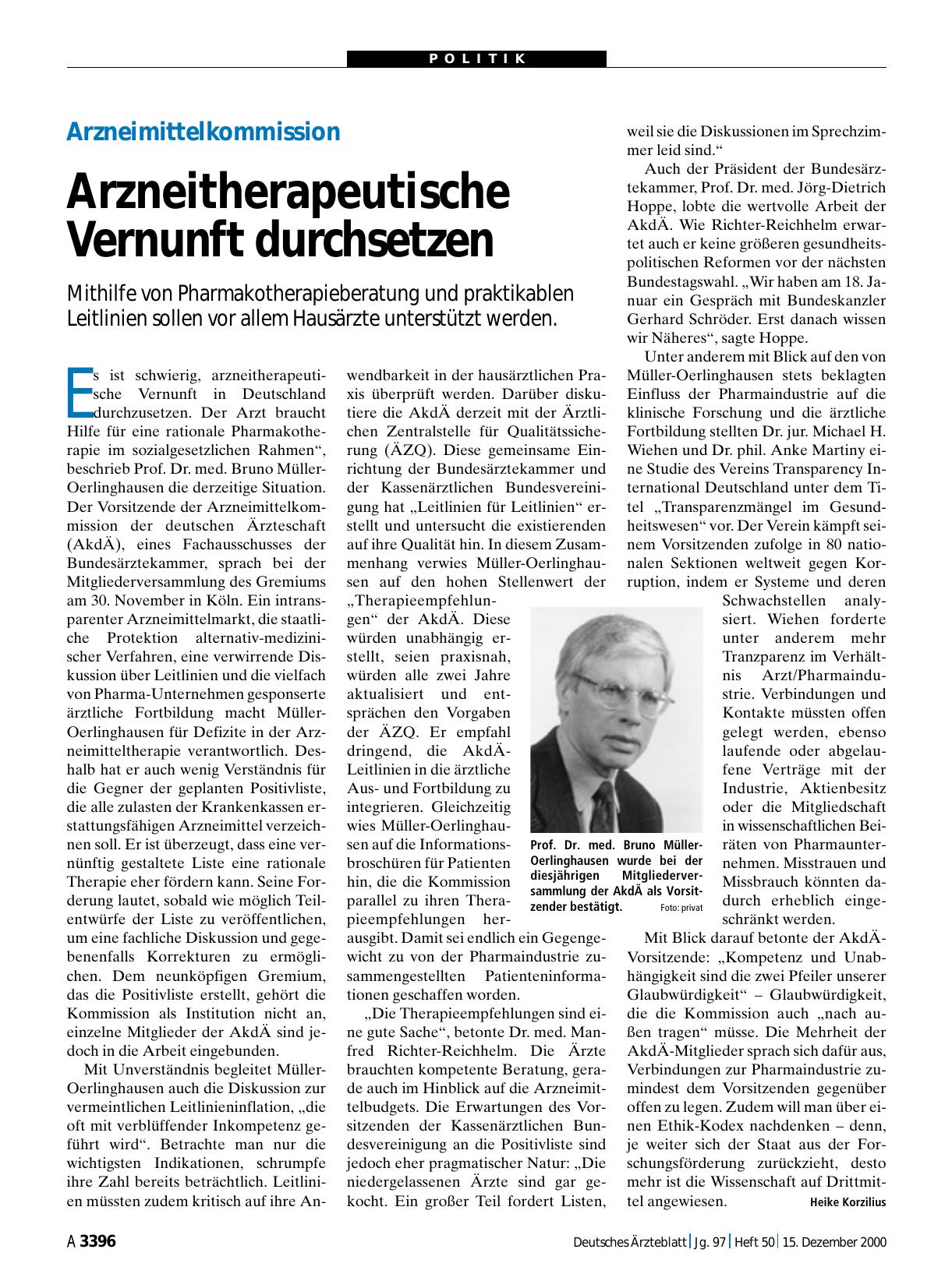 Vorschauseite 1: Arzneimittelkommission Arzneitherapeutische: Vernunft durchsetzen