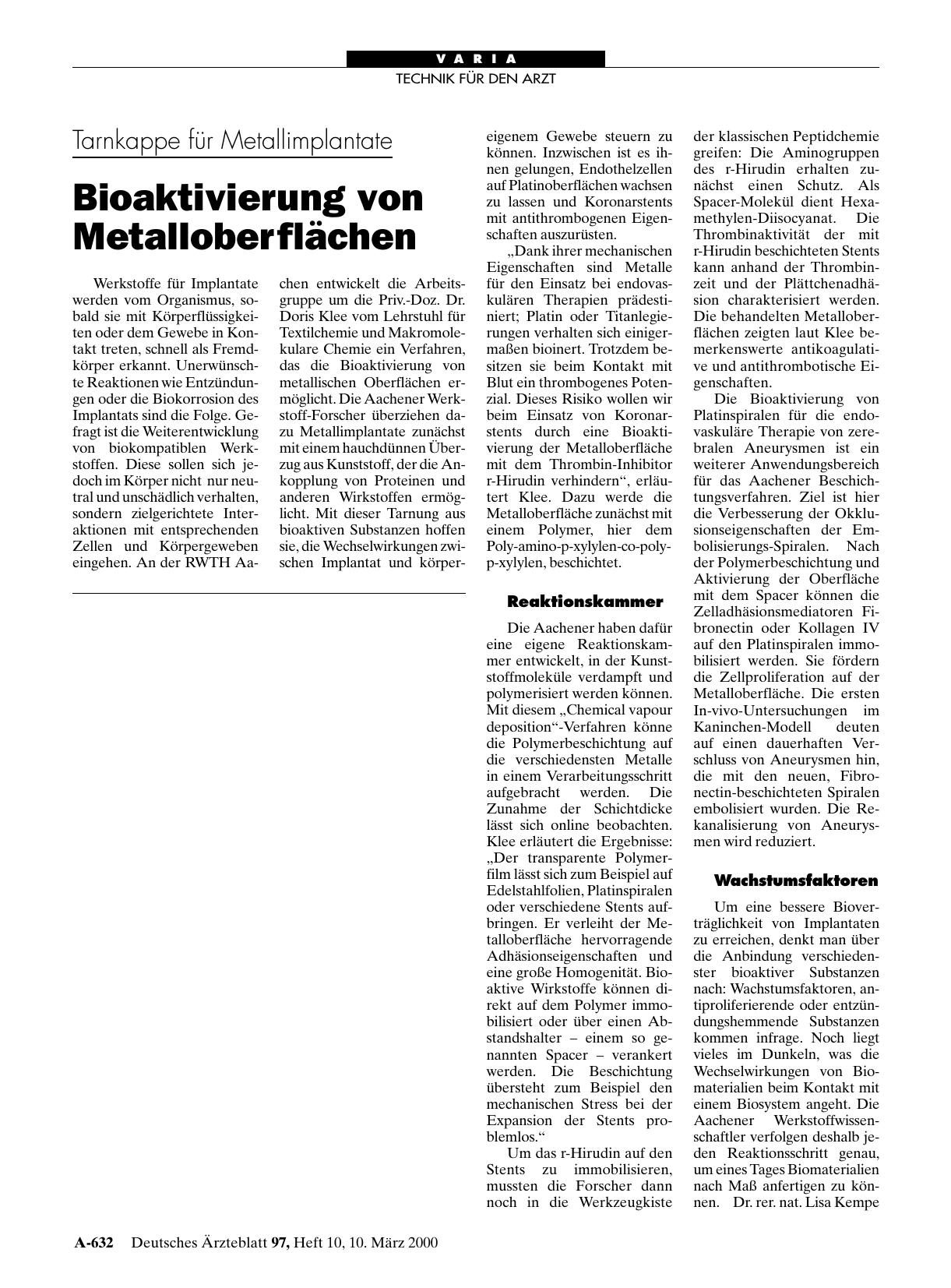 Vorschauseite 1: Tarnkappe für Metallimplantate: Bioaktivierung von Metalloberflächen