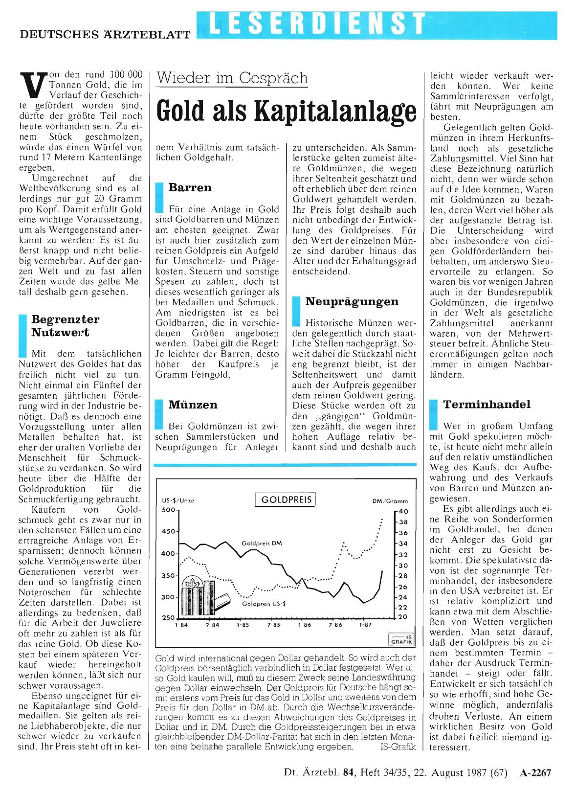 Vorschauseite 1: Wieder im Gespräch: Gold als Kapitalanlage