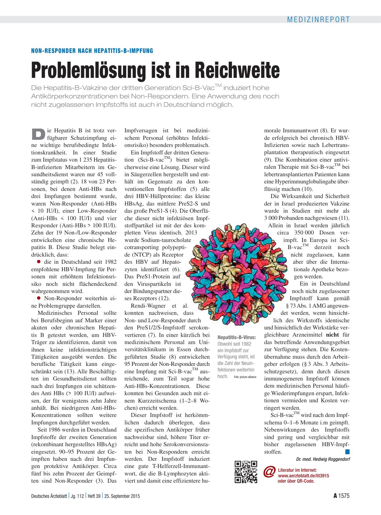 Vorschauseite 1: Non-Responder nach Hepatitis-B-Impfung: Problemlösung ist in Reichweite