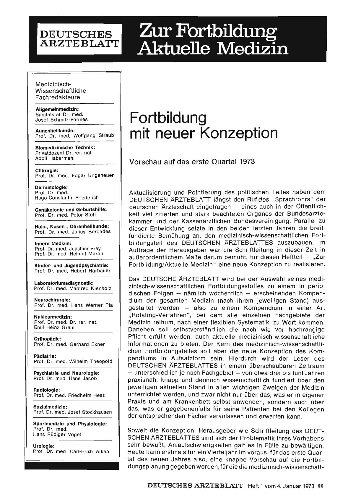 Vorschauseite 1: Fortbildung mit neuer Konzeption: Vorschau auf das erste Quartal 1973