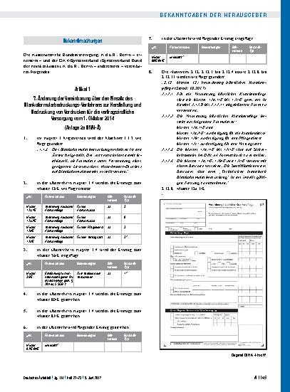 Vorschauseite 1: 7. Änderung der Vereinbarung über den Einsatz des Blankoformularbedruckungs-Verfahrens zur Herstellung und Bedruckung von Vordrucken für die vertragsärztliche Versorgung vom 1. Ok…