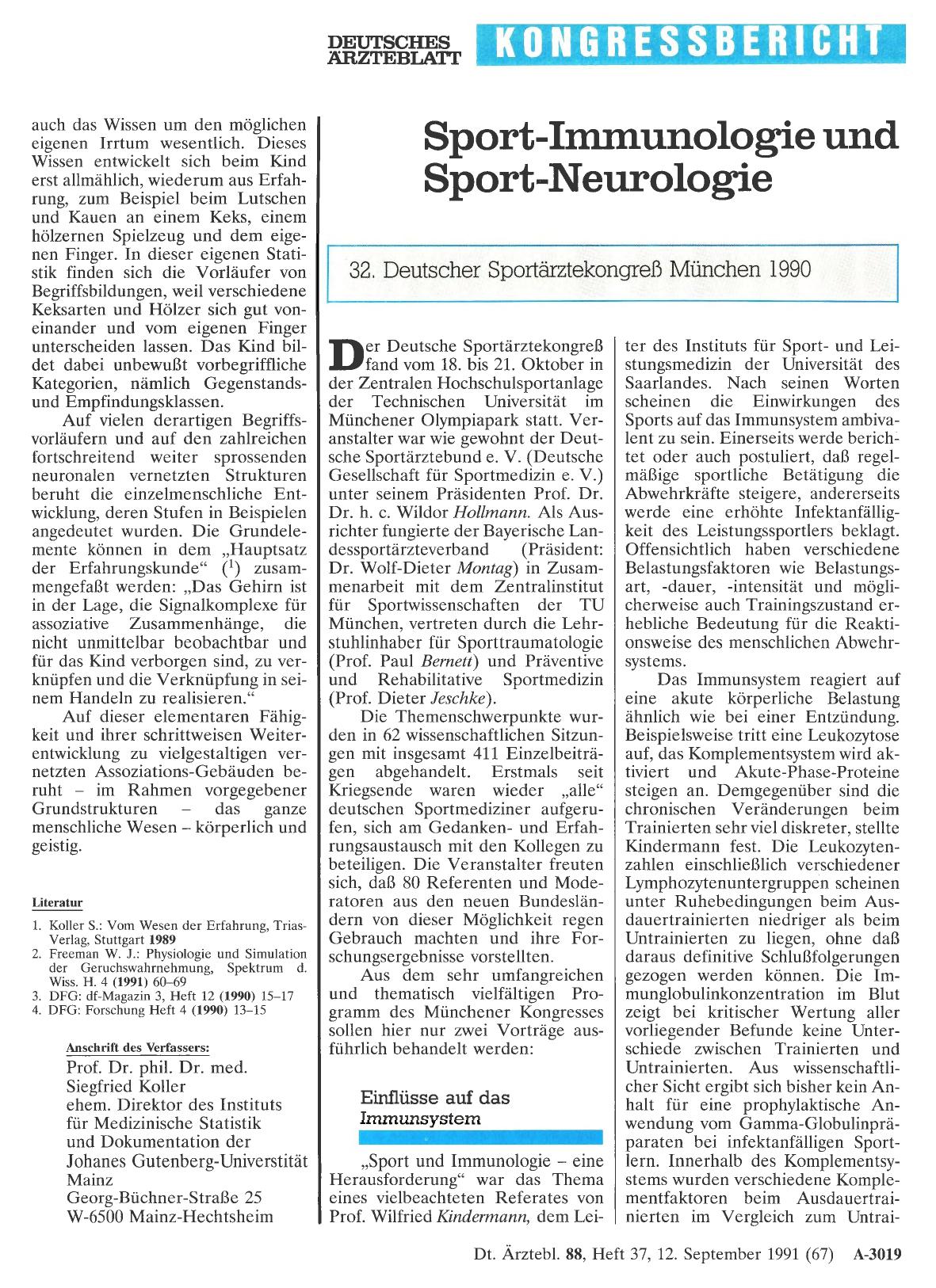 Vorschauseite 1: Sport-Immunologie und Sport-Neurologie