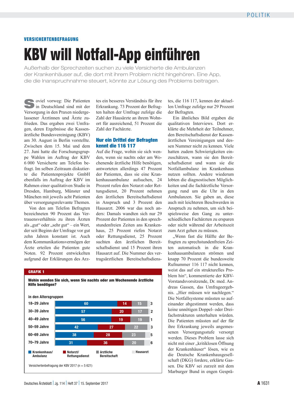 Vorschauseite 1: Versichertenbefragung: KBV will Notfall-App einführen