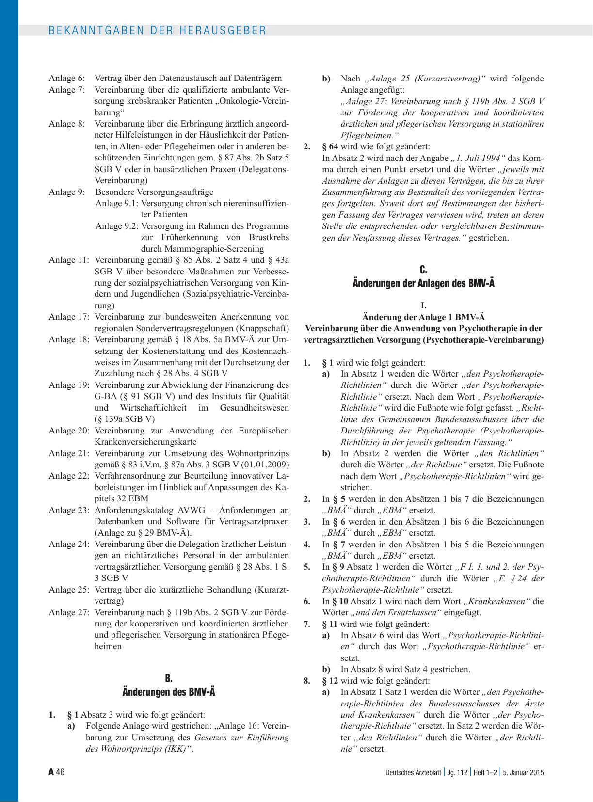 Vorschauseite 2: Artikel 1 – Zusammenführung der Anlagen des Bundesmantelvertrages-Ärzte und des Bundesmantelvertrages Ärzte/Ersatzkassen