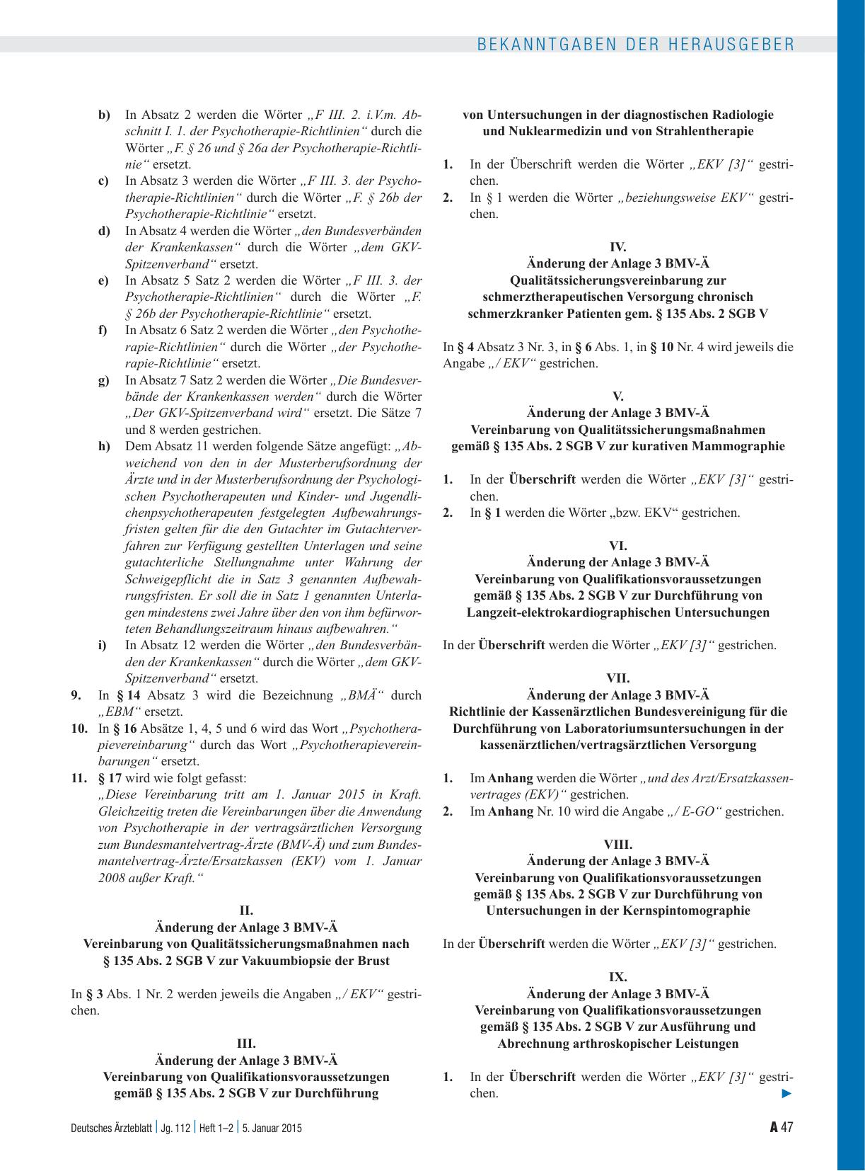 Vorschauseite 3: Artikel 1 – Zusammenführung der Anlagen des Bundesmantelvertrages-Ärzte und des Bundesmantelvertrages Ärzte/Ersatzkassen
