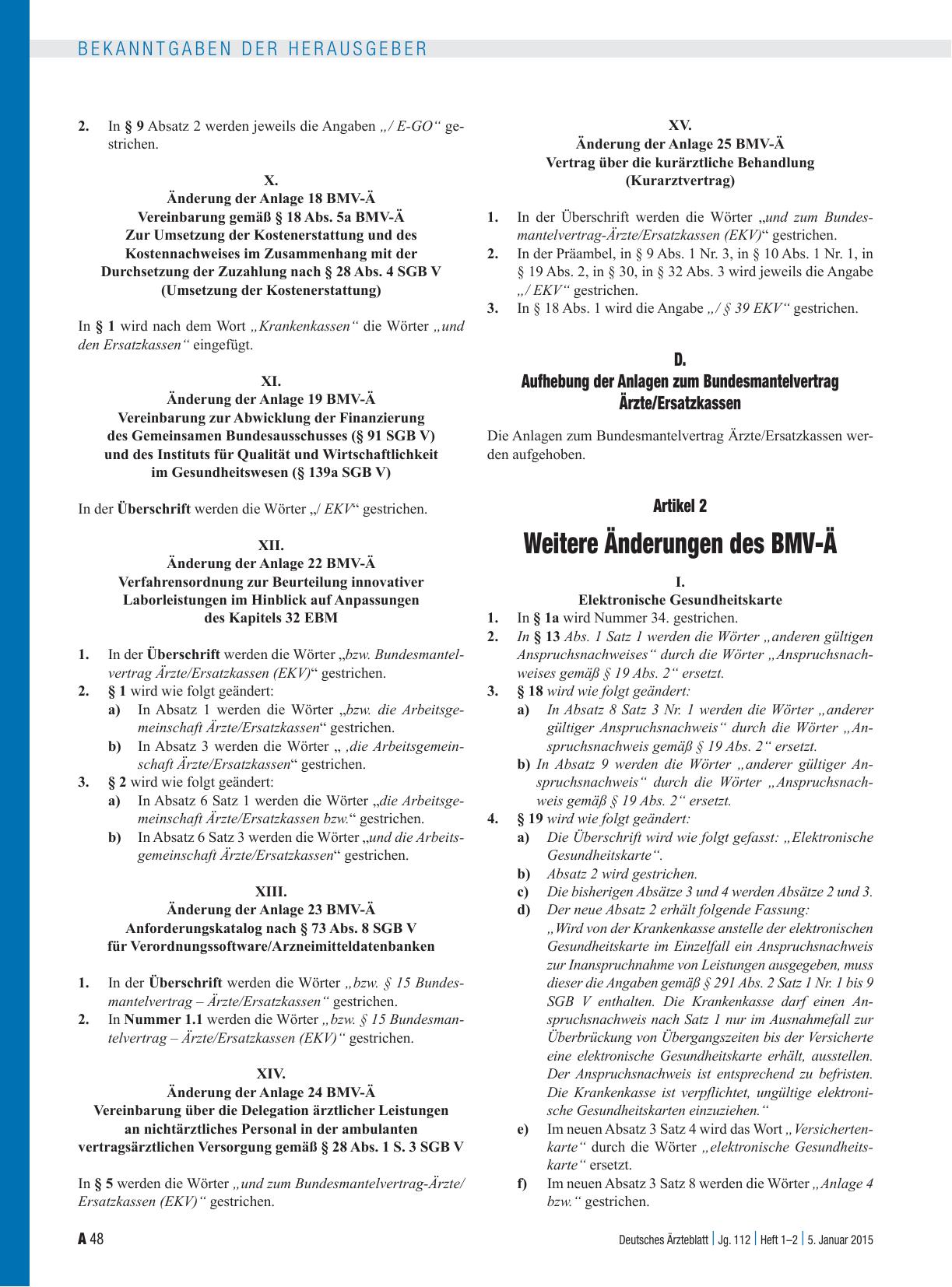 Vorschauseite 4: Artikel 1 – Zusammenführung der Anlagen des Bundesmantelvertrages-Ärzte und des Bundesmantelvertrages Ärzte/Ersatzkassen