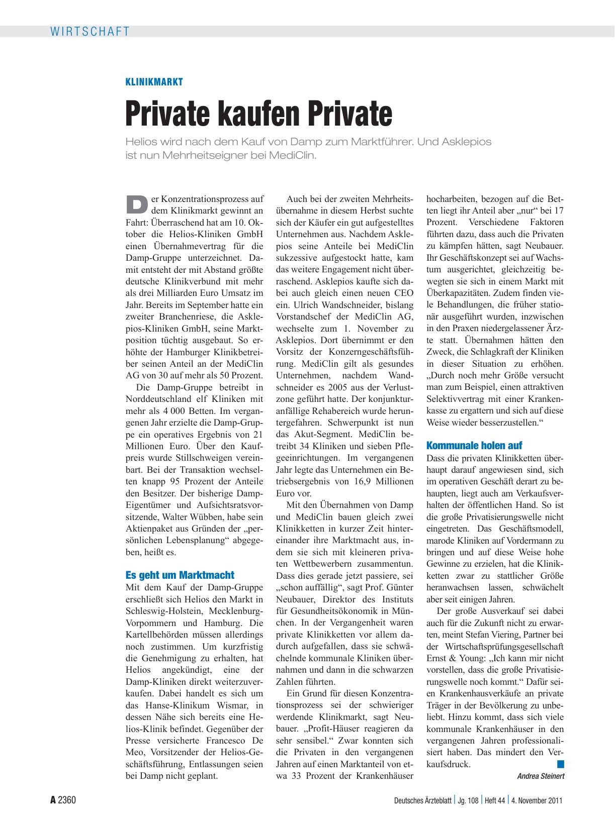 Vorschauseite 1: Klinikmarkt: Private kaufen Private
