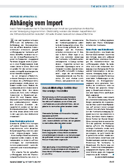 Vorschauseite 1: Engpässe bei Antibiotika (1): Abhängig vom Import