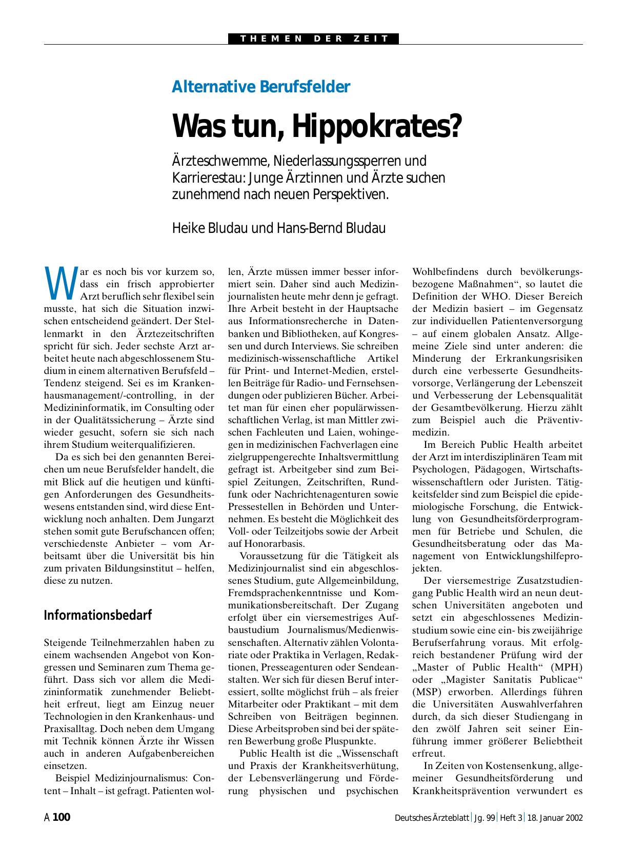 Vorschauseite 1: Alternative Berufsfelder: Was tun, Hippokrates?