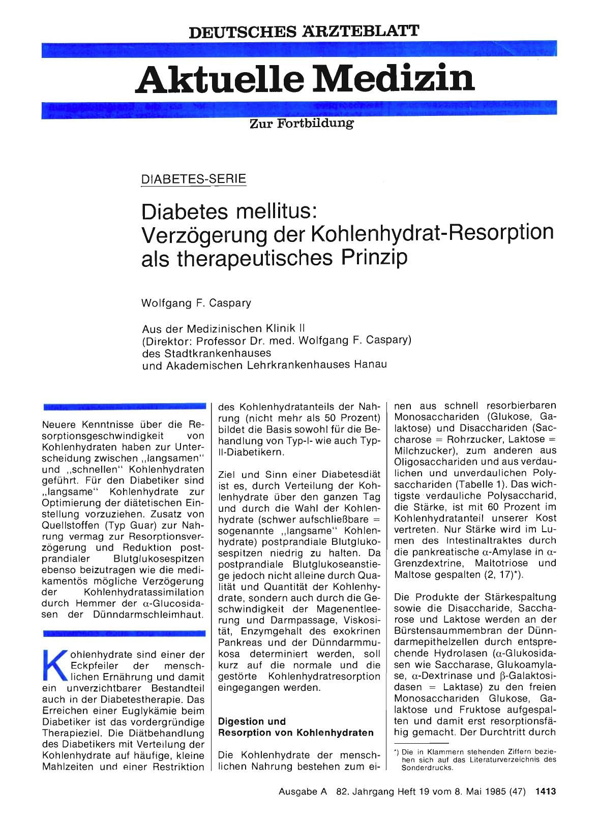 Vorschauseite 1: Diabetes mellitus: Verzögerung der Kohlenhydrat-Resorption als therapeutisches Prinzip