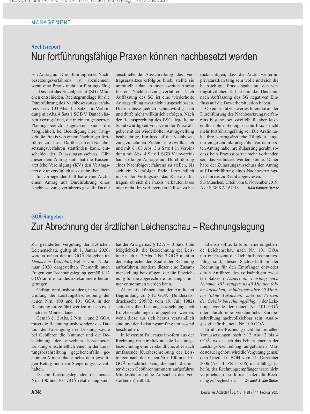 Vorschauseite 1: Rechtsreport: Nur fortführungsfähige Praxen können nachbesetzt werden
