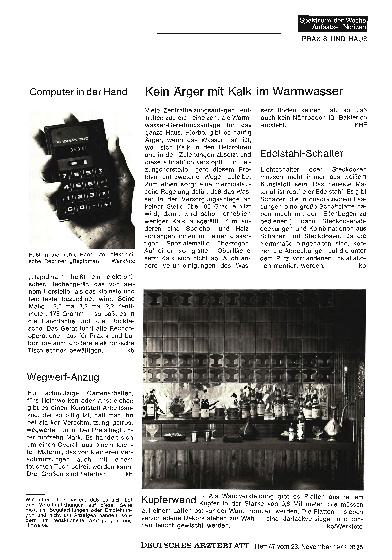 Vorschauseite 1: Computer in der Hand / Kein Ärger mit Kalk im Warmwasser / Wegwerf-Anzug / Edelstahl-Schalter / Kupferwand