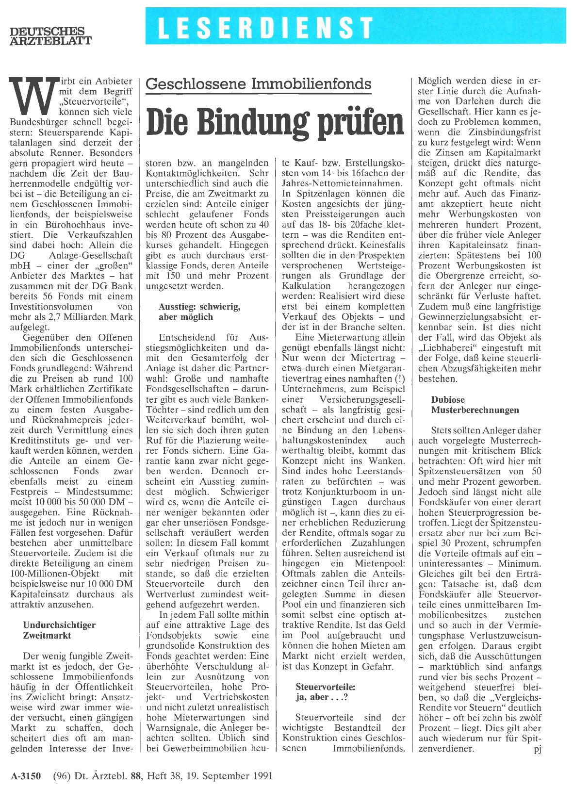 Vorschauseite 1: Geschlossene Immobilienfonds: Die Bindung prüfen