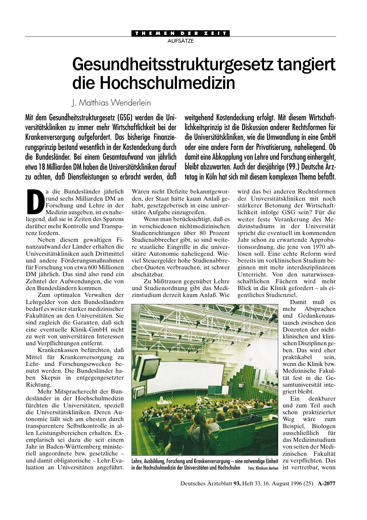 Vorschauseite 1: Hochschulmedizin: Für zukunftsorientierte Strukturen