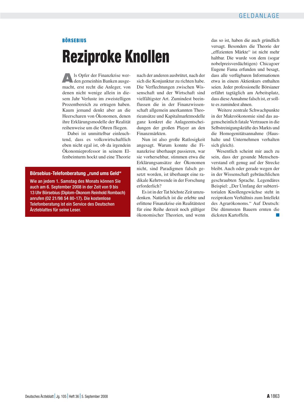 Vorschauseite 1: Börsebius: Reziproke Knollen