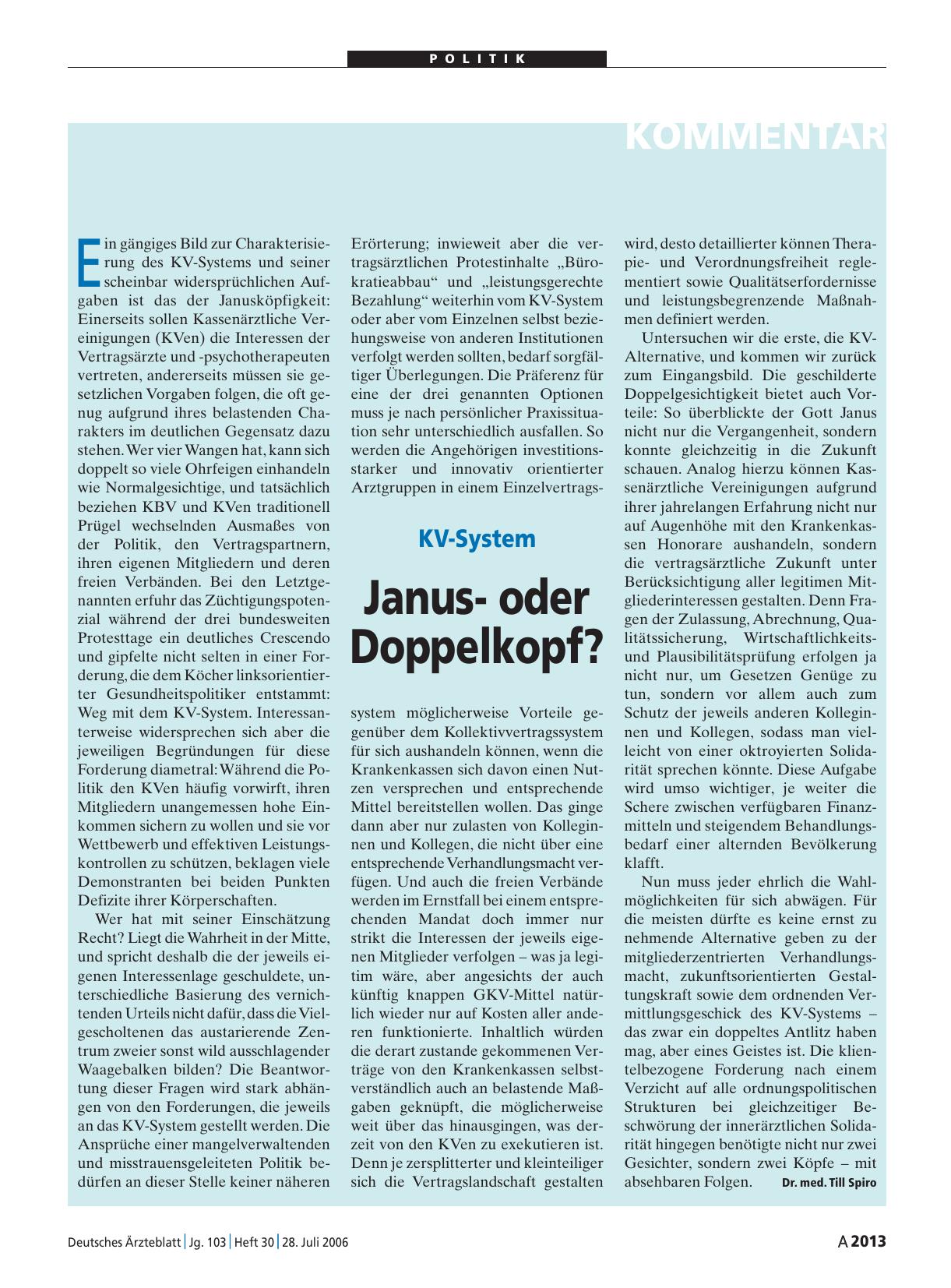 Vorschauseite 1: KV-System: Janusoder Doppelkopf?