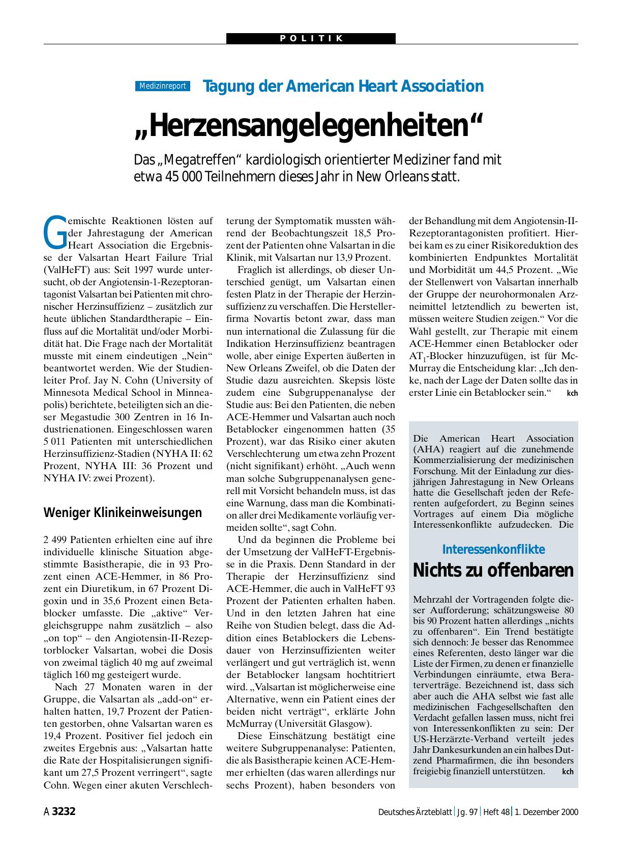 Vorschauseite 1: Tagung der American Heart Association: „Herzensangelegenheiten“