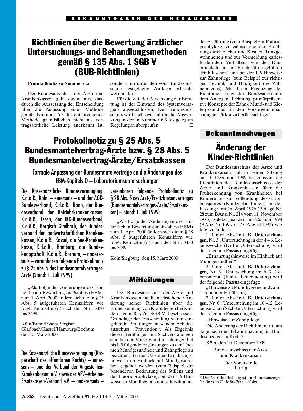 Vorschauseite 1: Richtlinien über die Bewertung ärztlicher Untersuchungsund Behandlungsmethoden gemäß § 135 Abs. 1 SGB V (BUB-Richtlinien)