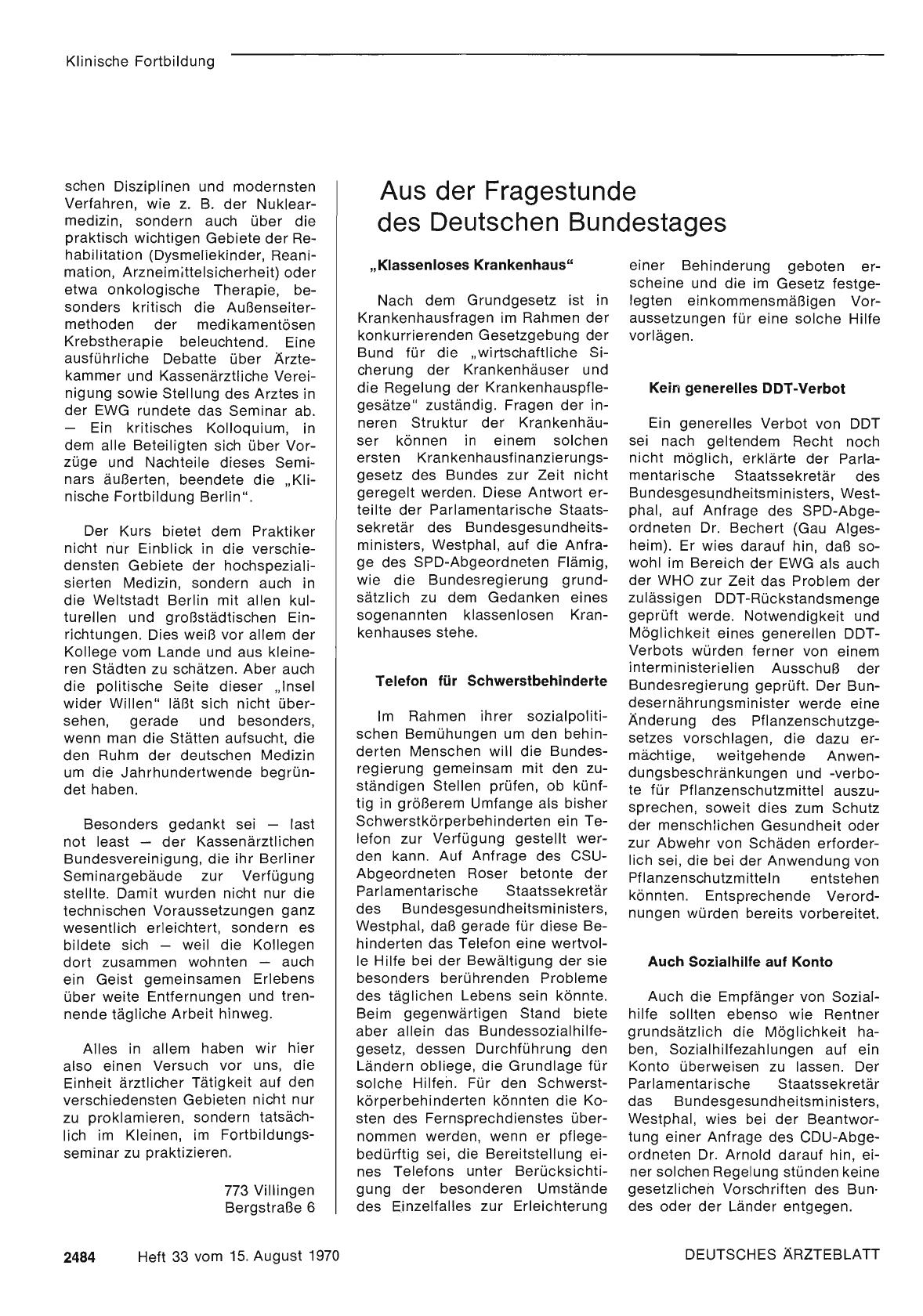 Vorschauseite 1: Aus der Fragestunde des Deutschen Bundestages