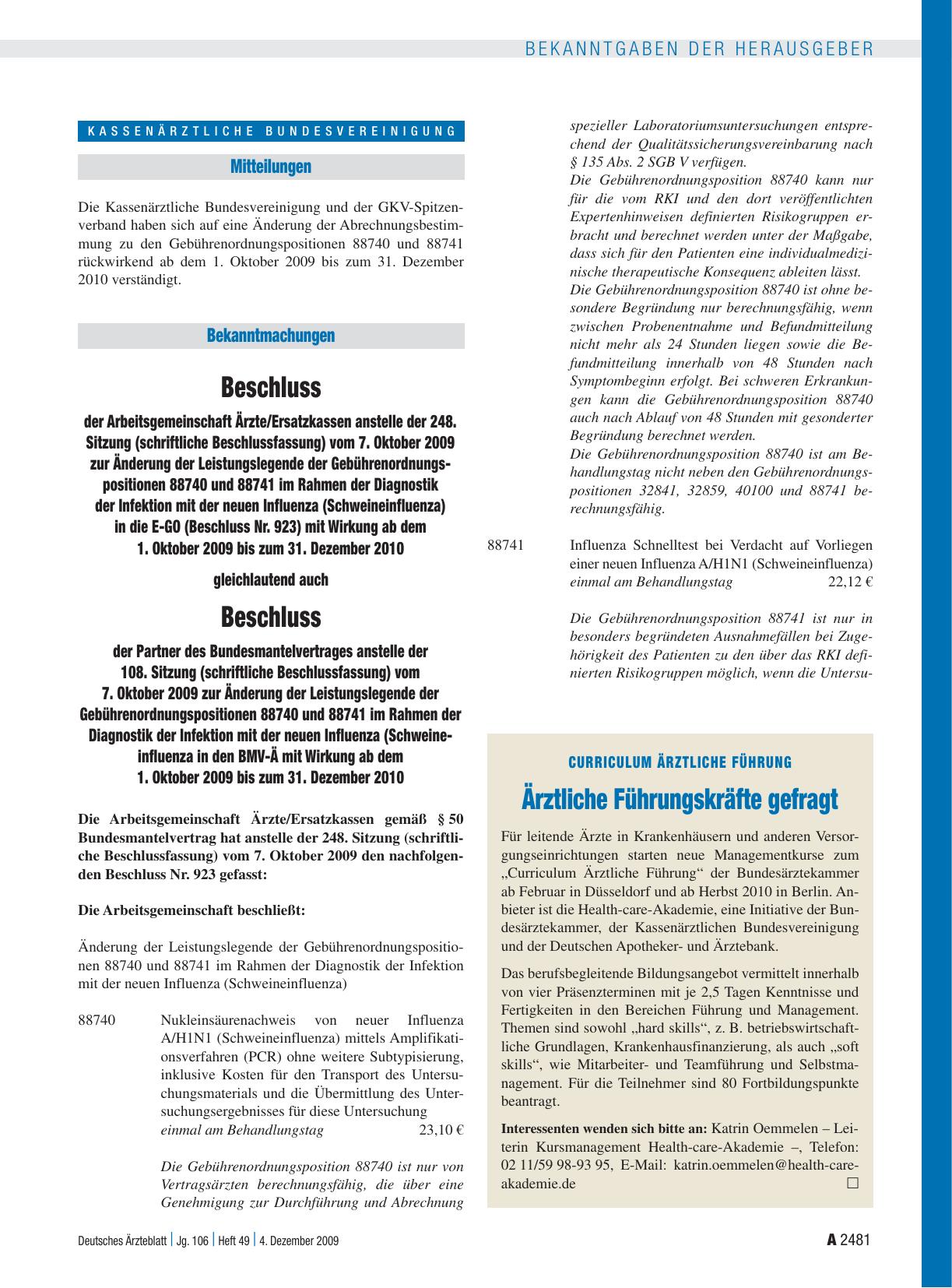 Vorschauseite 1: Curriculum Ärztliche Führung: Ärztliche Führungskräfte gefragt