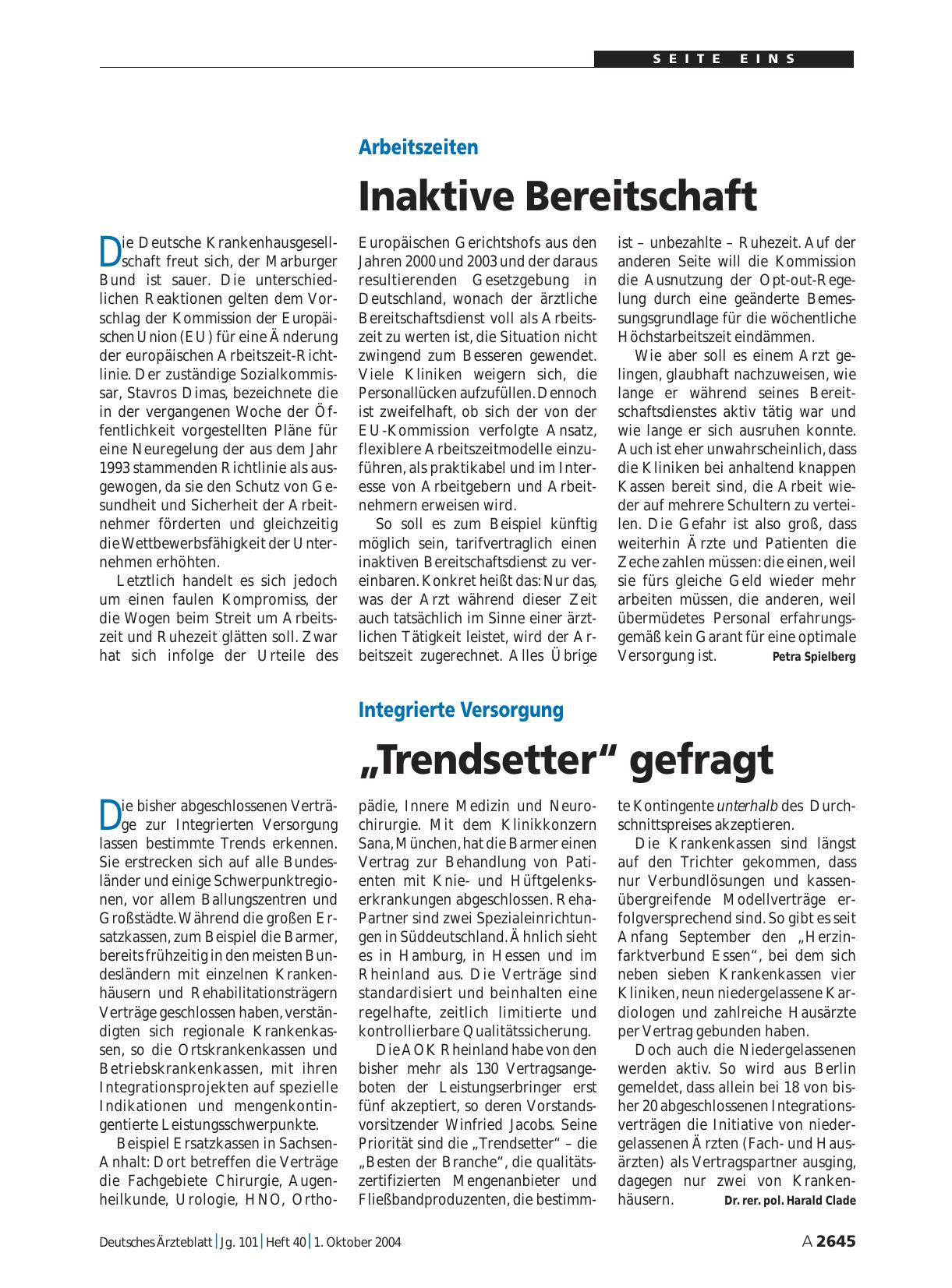 Vorschauseite 1: Integrierte Versorgung: „Trendsetter“ gefragt