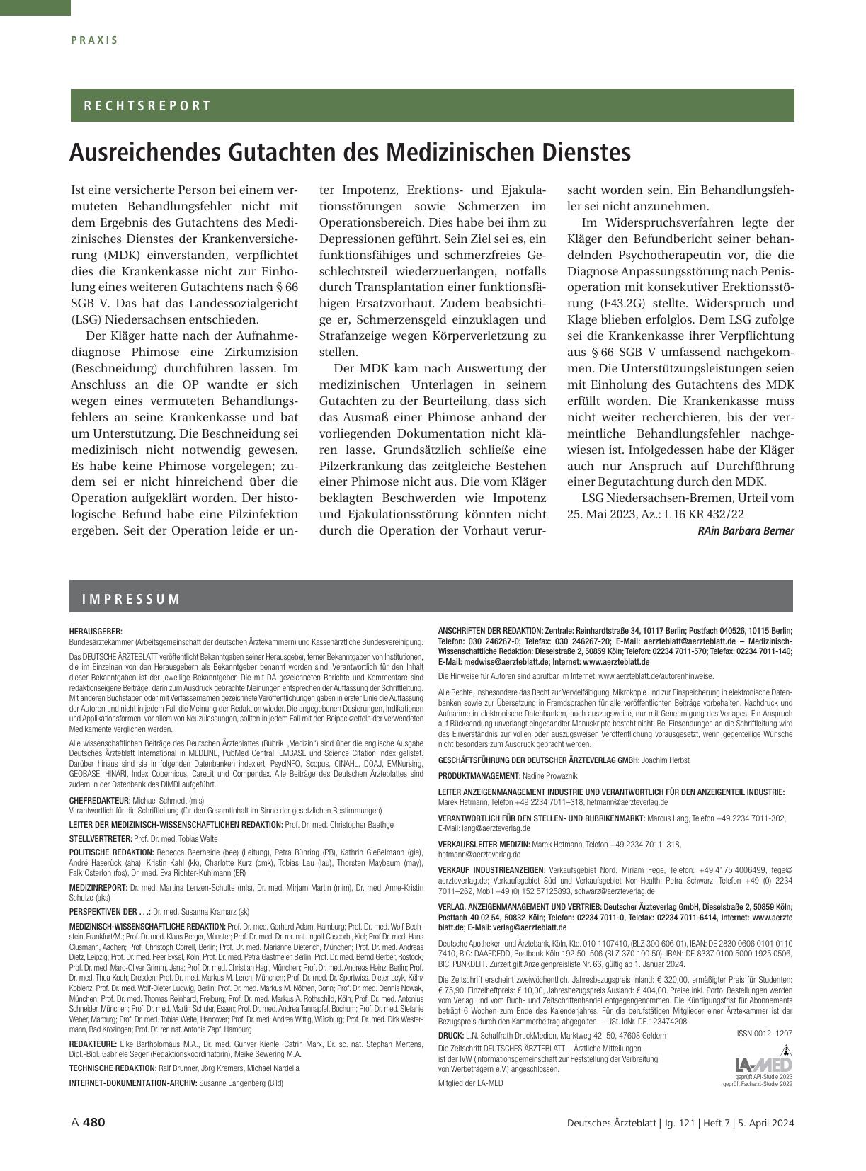 Vorschauseite 1: Ausreichendes Gutachten des Medizinischen Dienstes