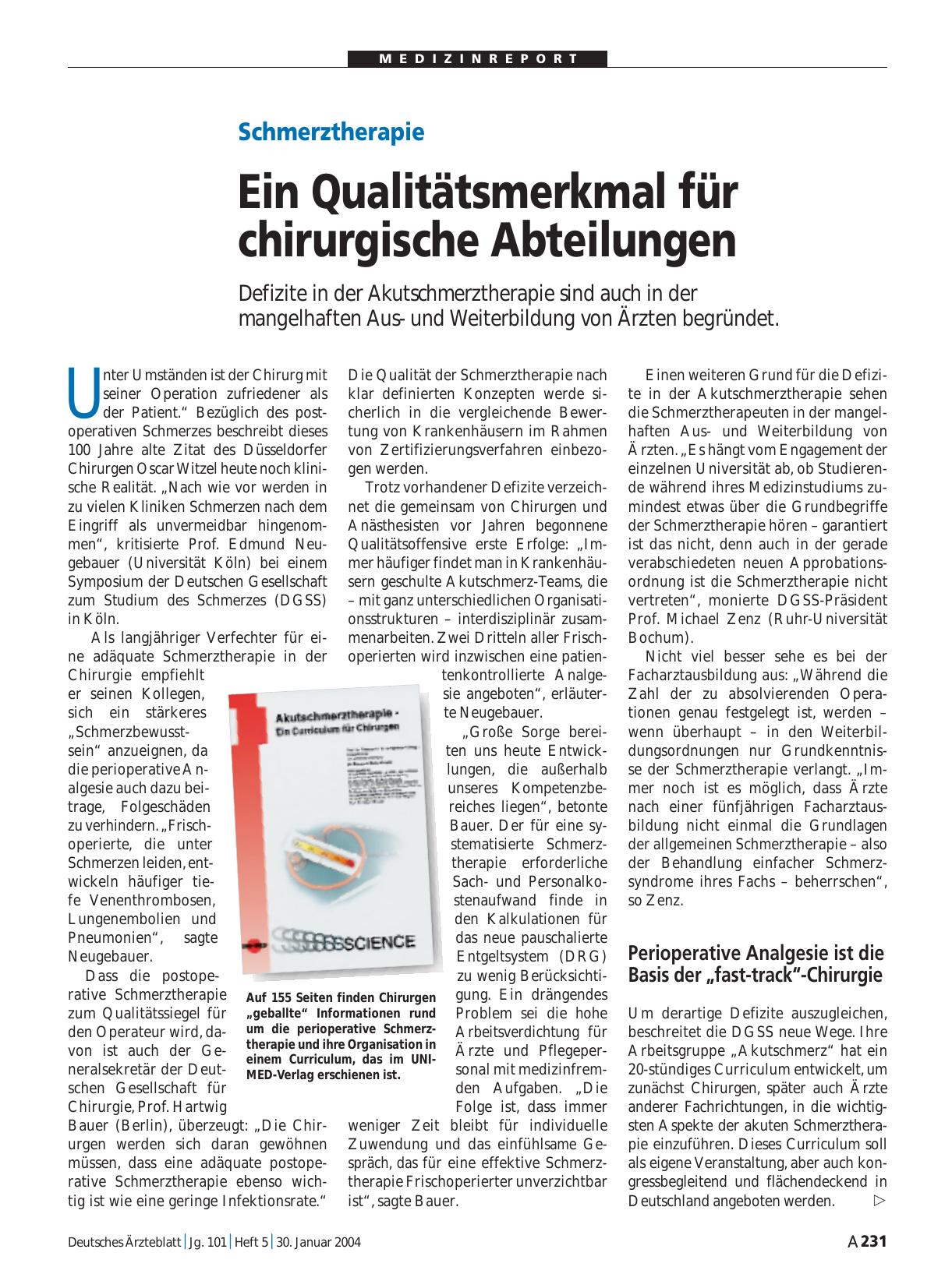 Vorschauseite 1: Schmerztherapie: Ein Qualitätsmerkmal für chirurgische Abteilungen