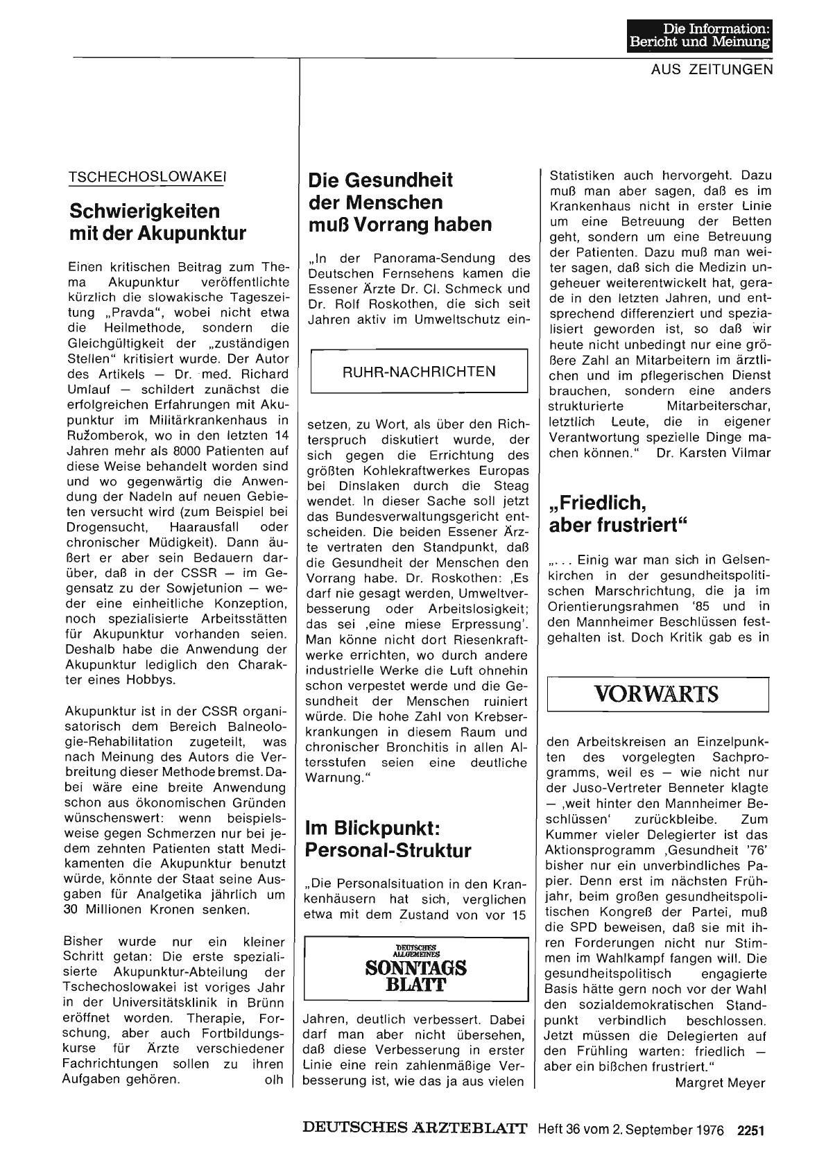 Vorschauseite 1: Die Gesundheit der Menschen muß Vorrang haben