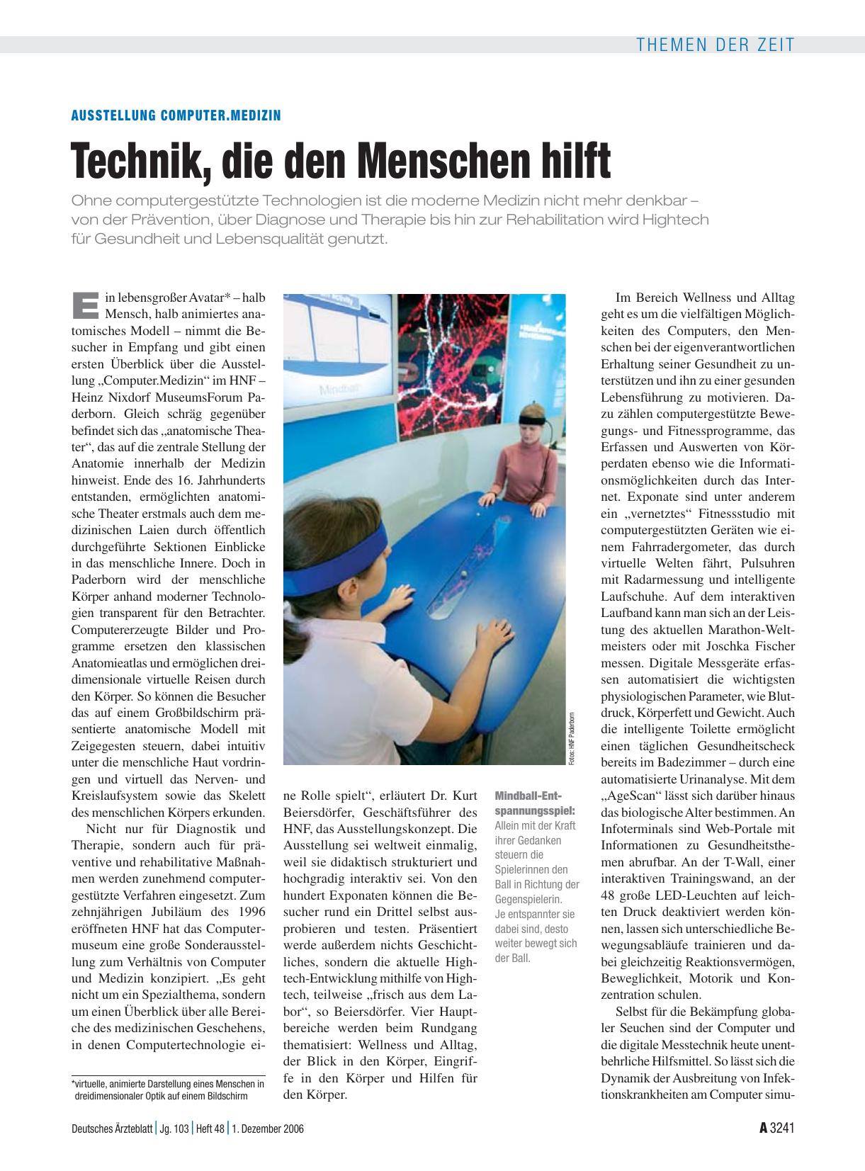 Vorschauseite 1: Ausstellung Computer. Medizin: Technik, die den Menschen hilft