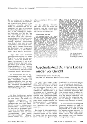 Vorschauseite 1: Auschwitz-Arzt Dr. Franz Lucas wieder vor Gericht