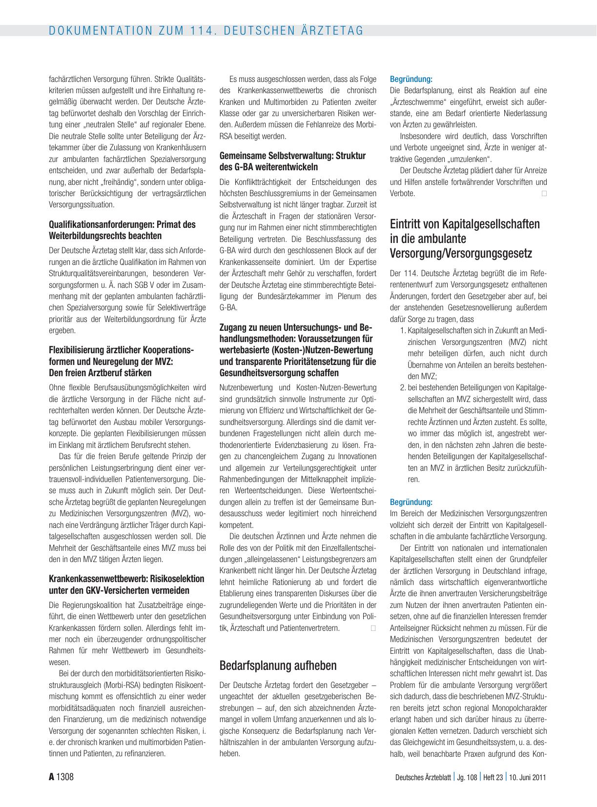 Vorschauseite 2: Entschliessungen zum Tagesordnungspunkt I: Gesundheits-, Sozialund ärztliche Berufspolitik