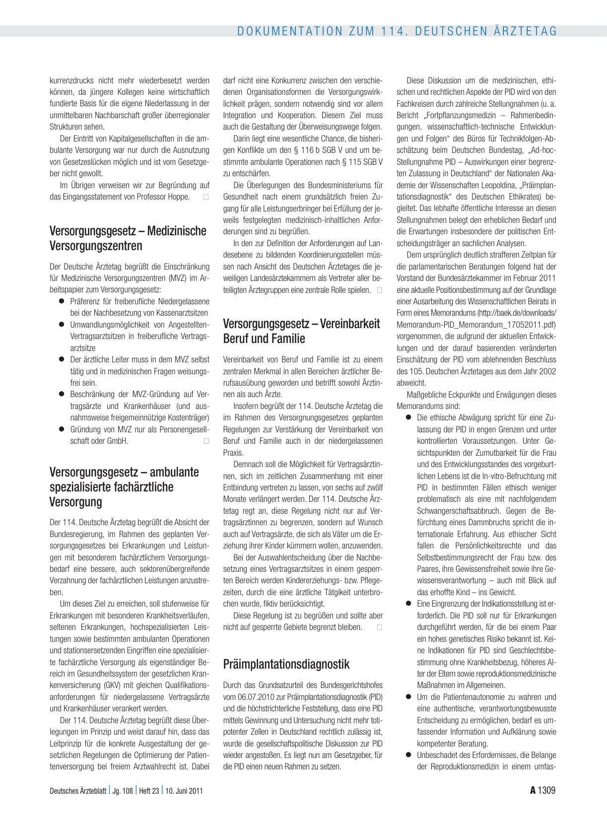 Vorschauseite 3: Entschliessungen zum Tagesordnungspunkt I: Gesundheits-, Sozialund ärztliche Berufspolitik