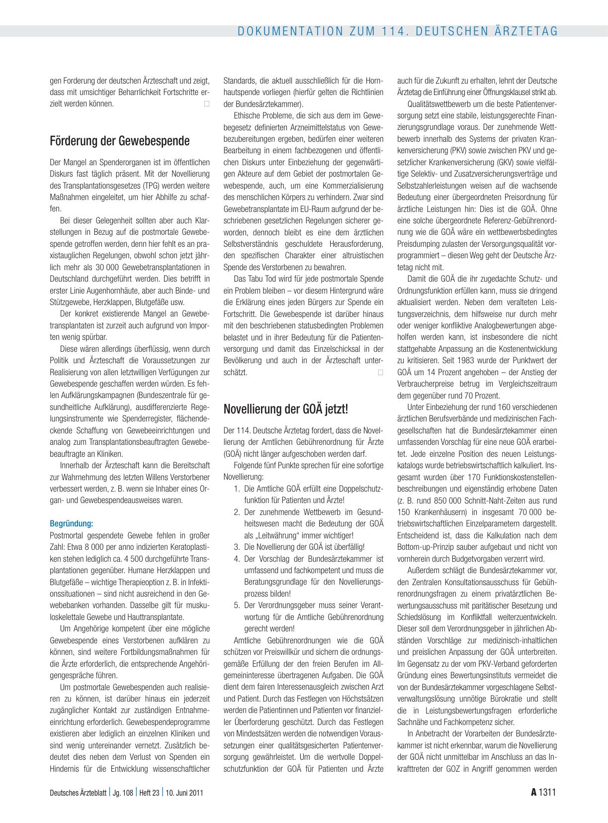 Vorschauseite 5: Entschliessungen zum Tagesordnungspunkt I: Gesundheits-, Sozialund ärztliche Berufspolitik