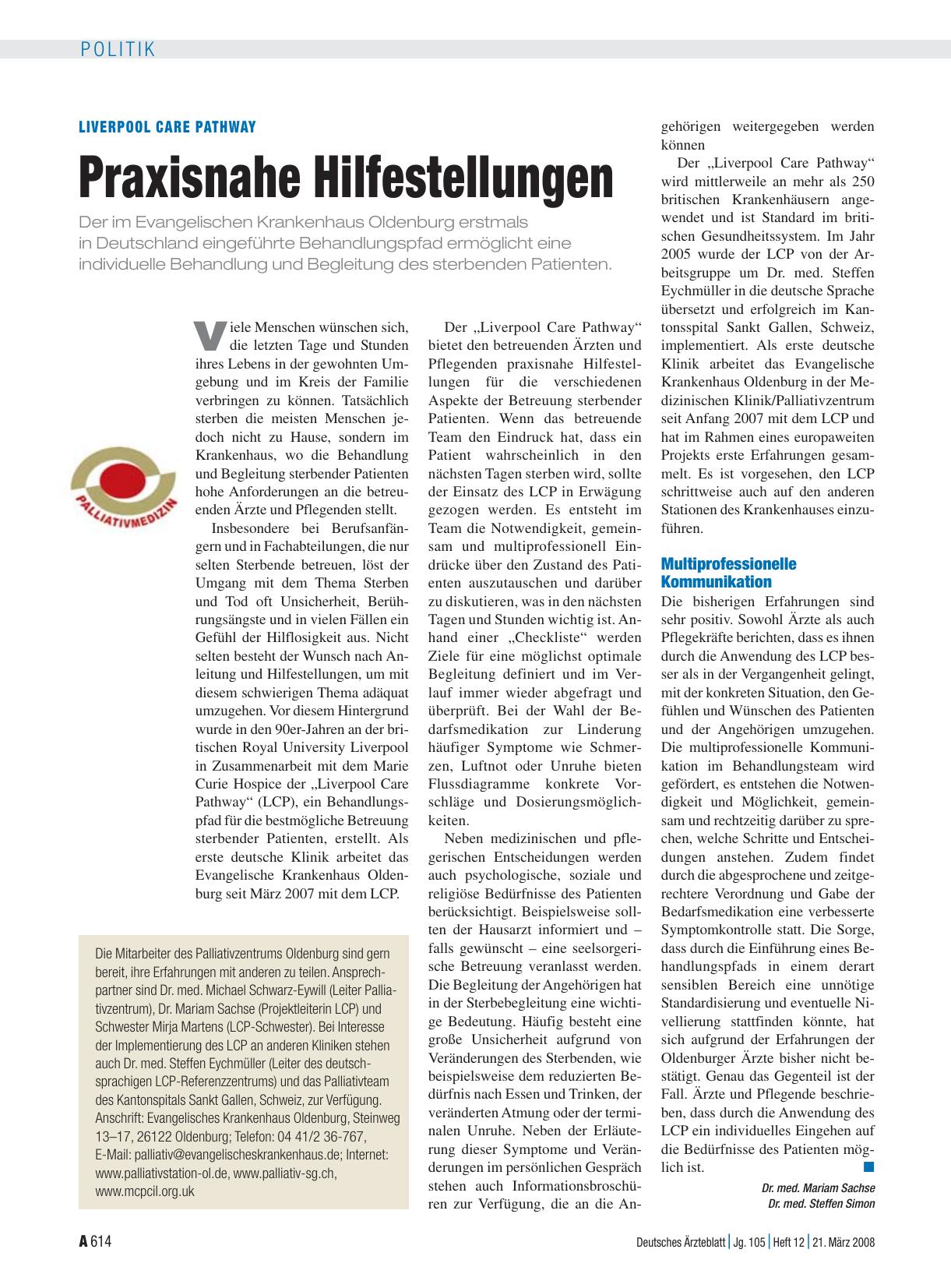 Vorschauseite 1: Liverpool care Pathway: Praxisnahe Hilfestellungen