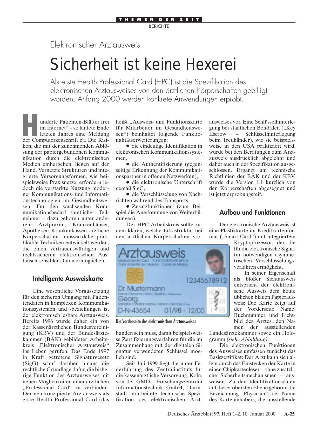 Vorschauseite 1: Elektronischer Arztausweis: Sicherheit ist keine Hexerei