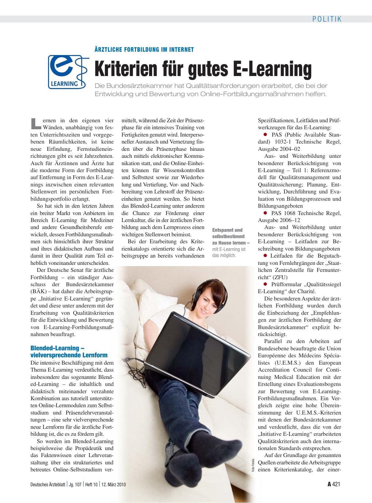 Vorschauseite 1: Ärztliche Fortbildung im Internet: Kriterien für gutes E-Learning