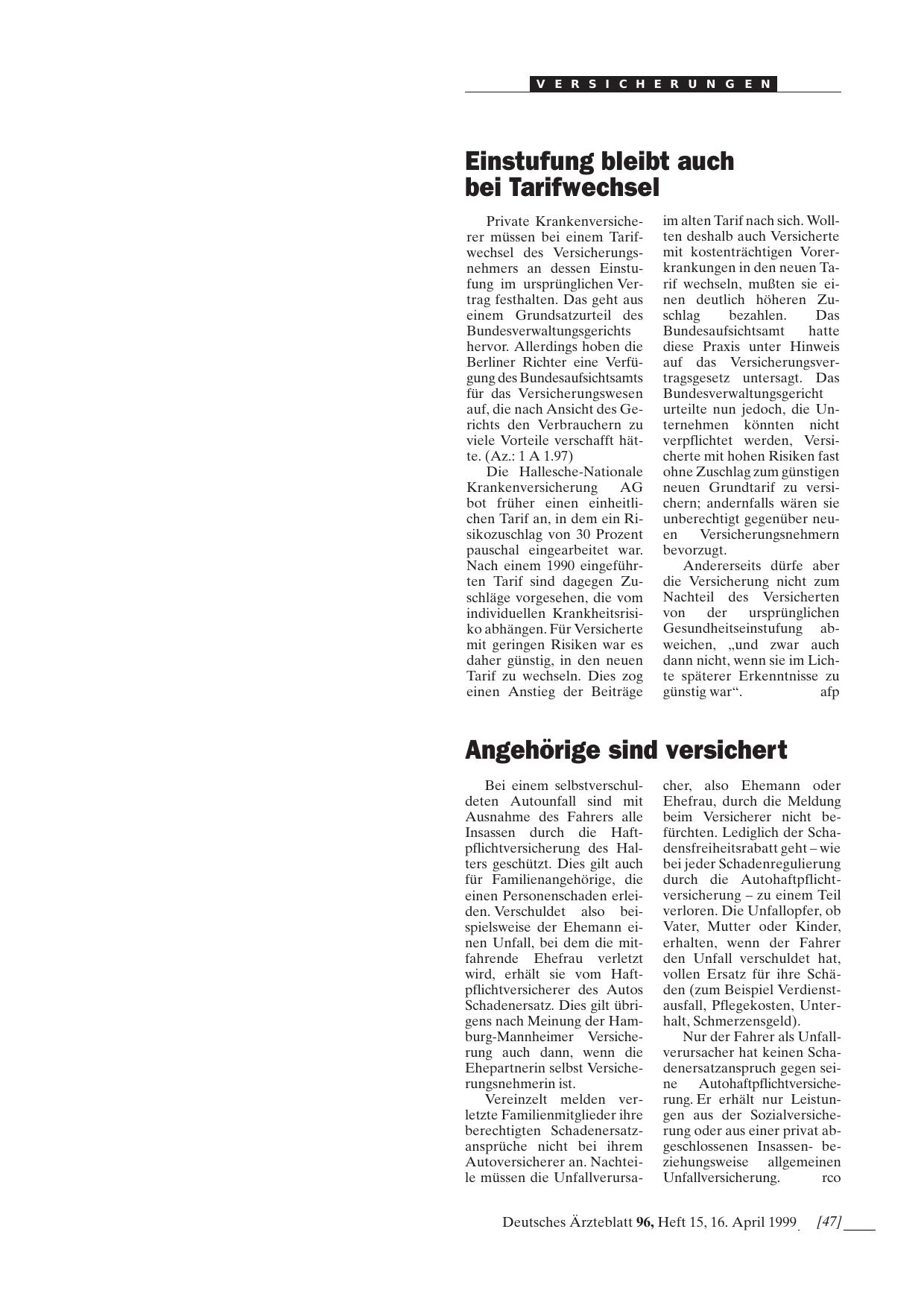 Vorschauseite 1: Einstufung bleibt auch bei Tarifwechsel