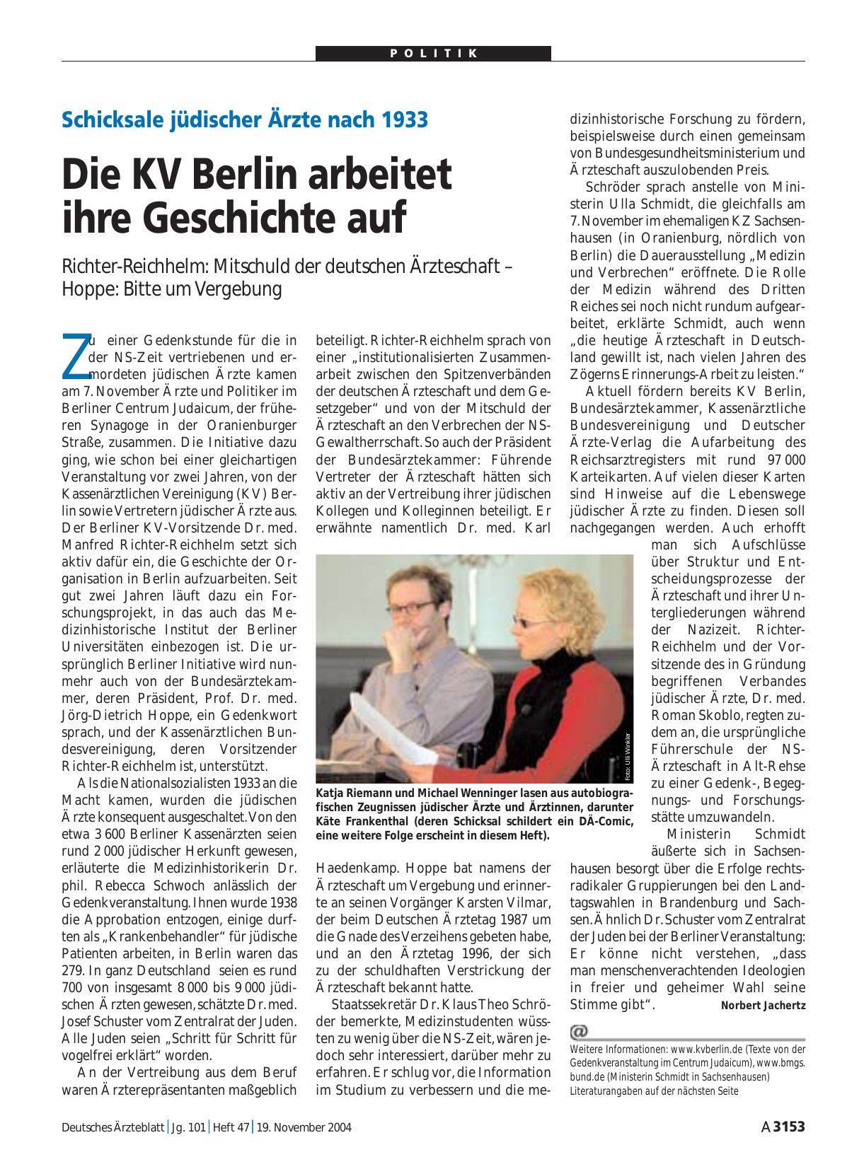 Vorschauseite 1: Schicksale jüdischer Ärzte nach 1933: Die KV Berlin arbeitet ihre Geschichte auf