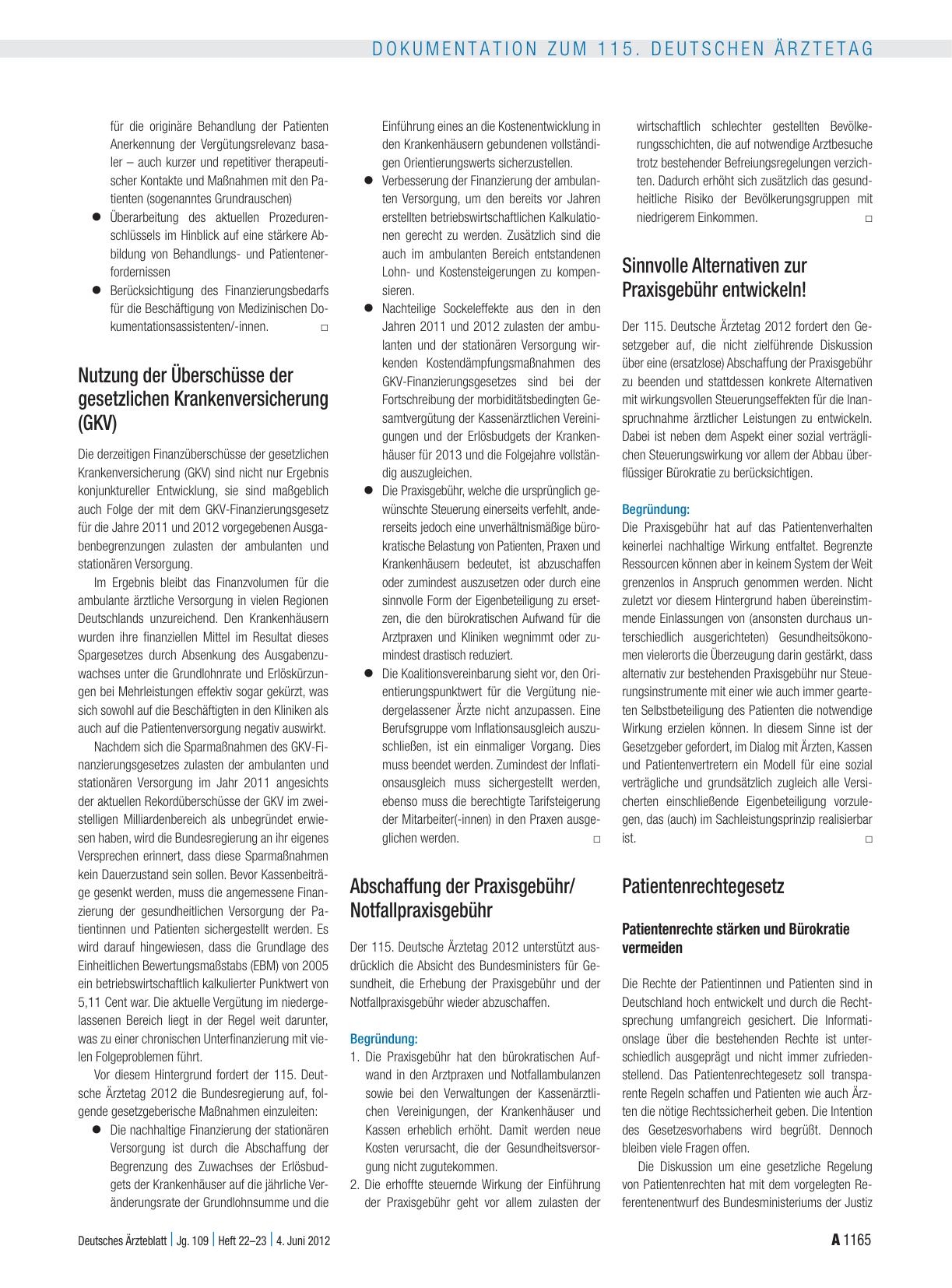 Vorschauseite 4: Entschließungen zum Tagesordnungspunkt I: Gesundheits-, Sozialund ärztliche Berufspolitik