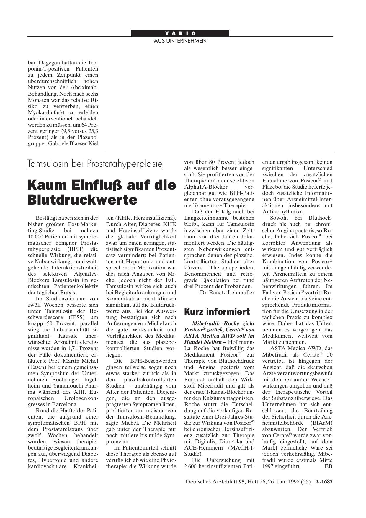 Vorschauseite 1: Mibefradil: Roche zieht Posicor® zurück