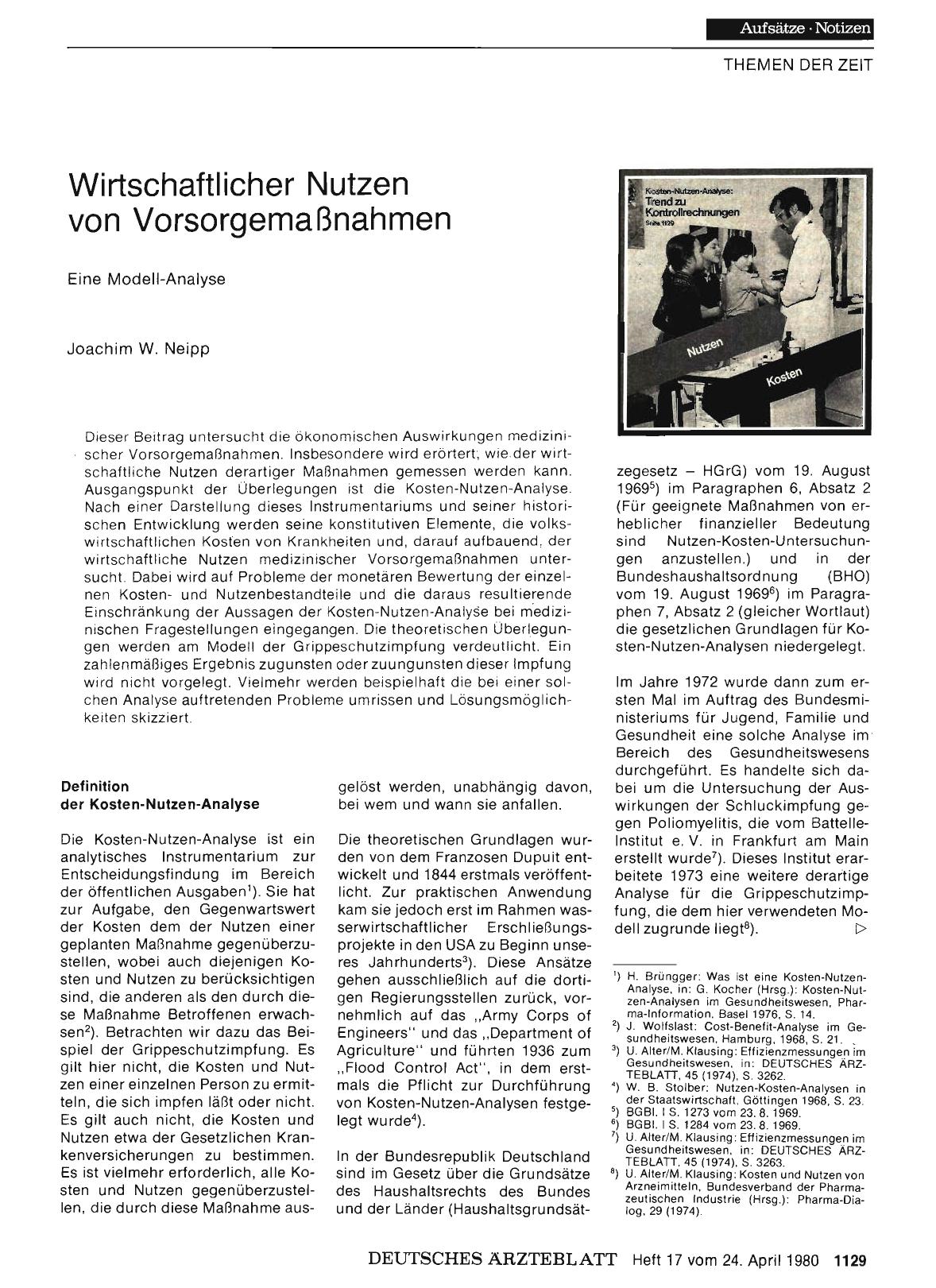 Vorschauseite 1: Wirtschaftlicher Nutzen von Vorsorgemaßnahmen
