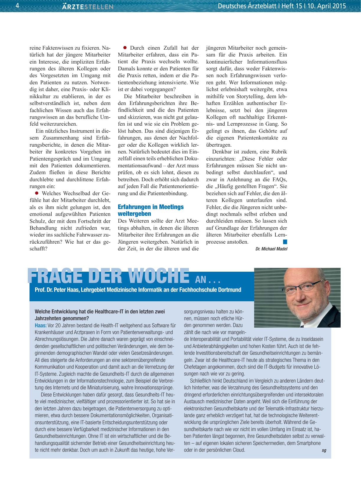 Vorschauseite 1: Frage der Woche an. .. Prof. Dr. Peter Haas, Lehrgebiet Medizinische Informatik an der Fachhochschule Dortmund