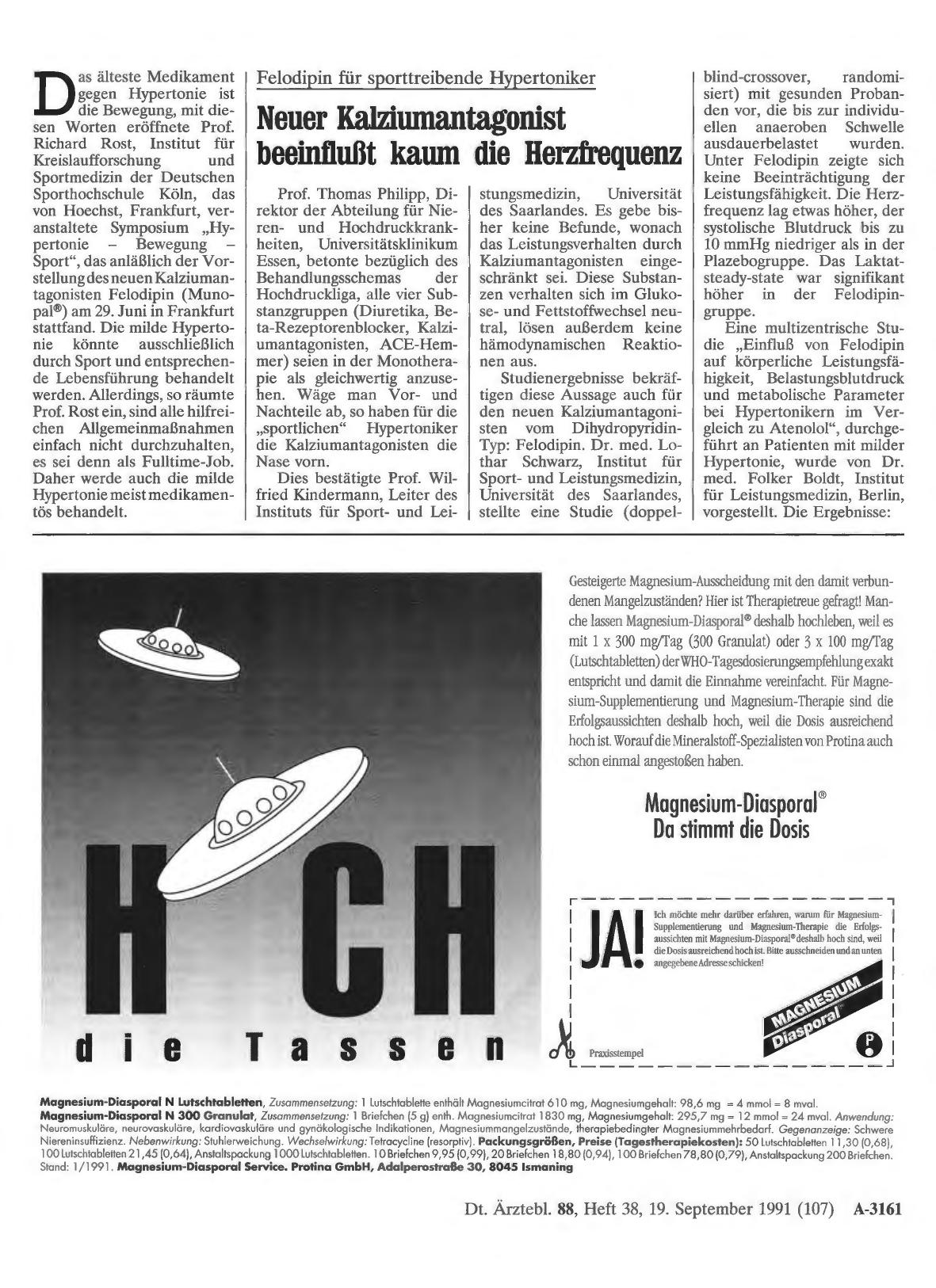 Vorschauseite 1: Felodipin für sporttreibende Hypertoniker: Neuer Kalziumantagonist beeinflußt kaum die Herzfrequenz