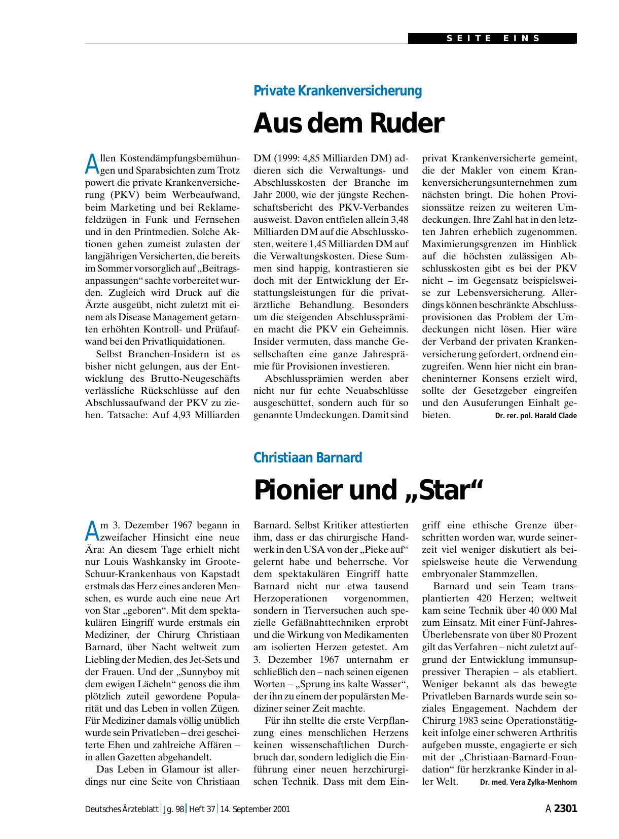 Vorschauseite 1: Christiaan Barnard: Pionier und „Star“