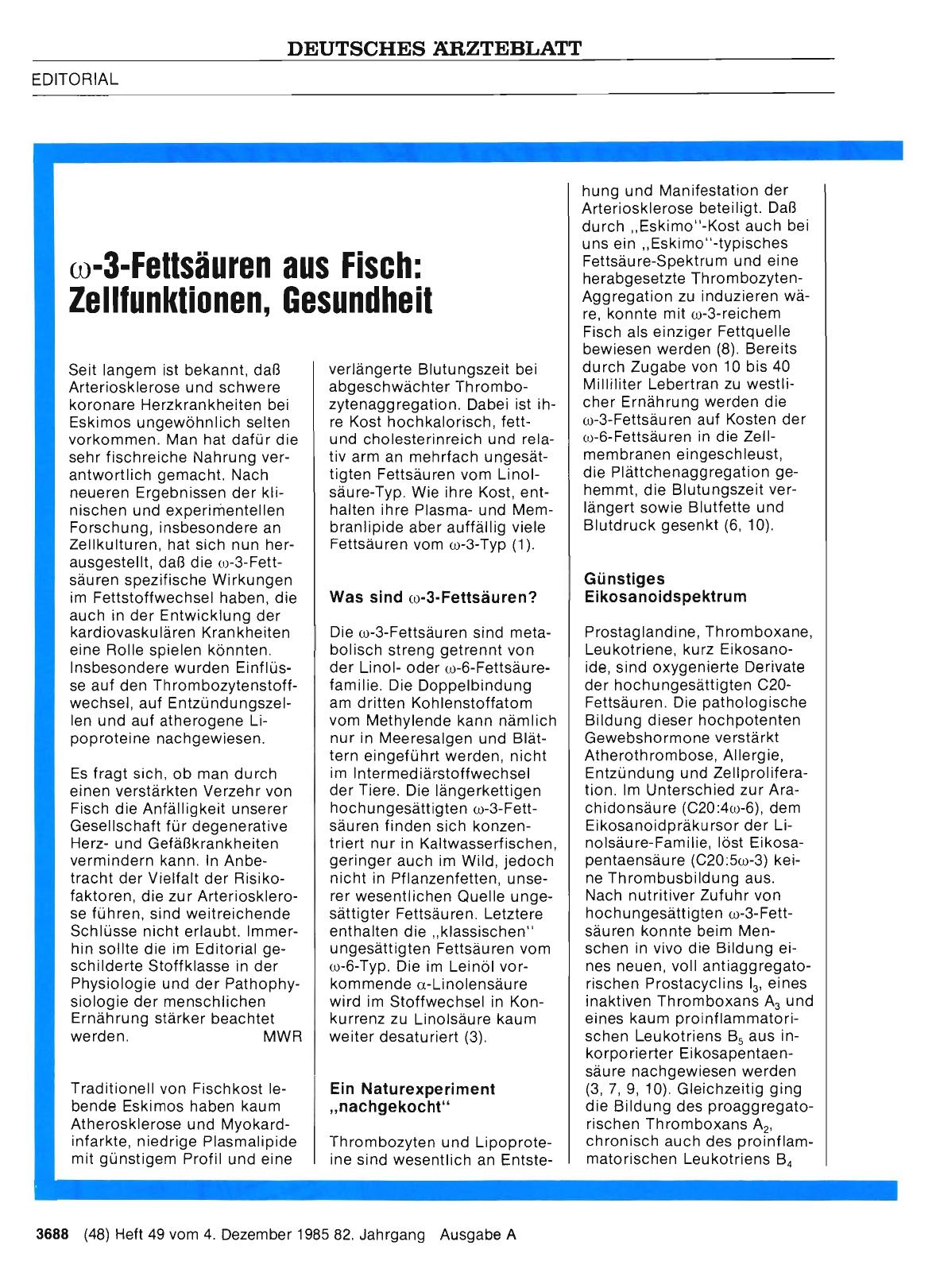 Vorschauseite 1: ω-3-Fettsäuren aus Fisch: Zellfunktionen, Gesundheit