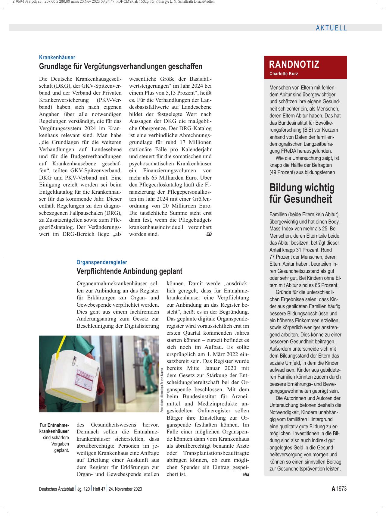 Vorschauseite 1: Krankenhäuser: Grundlage für Vergütungsverhandlungen geschaffen
