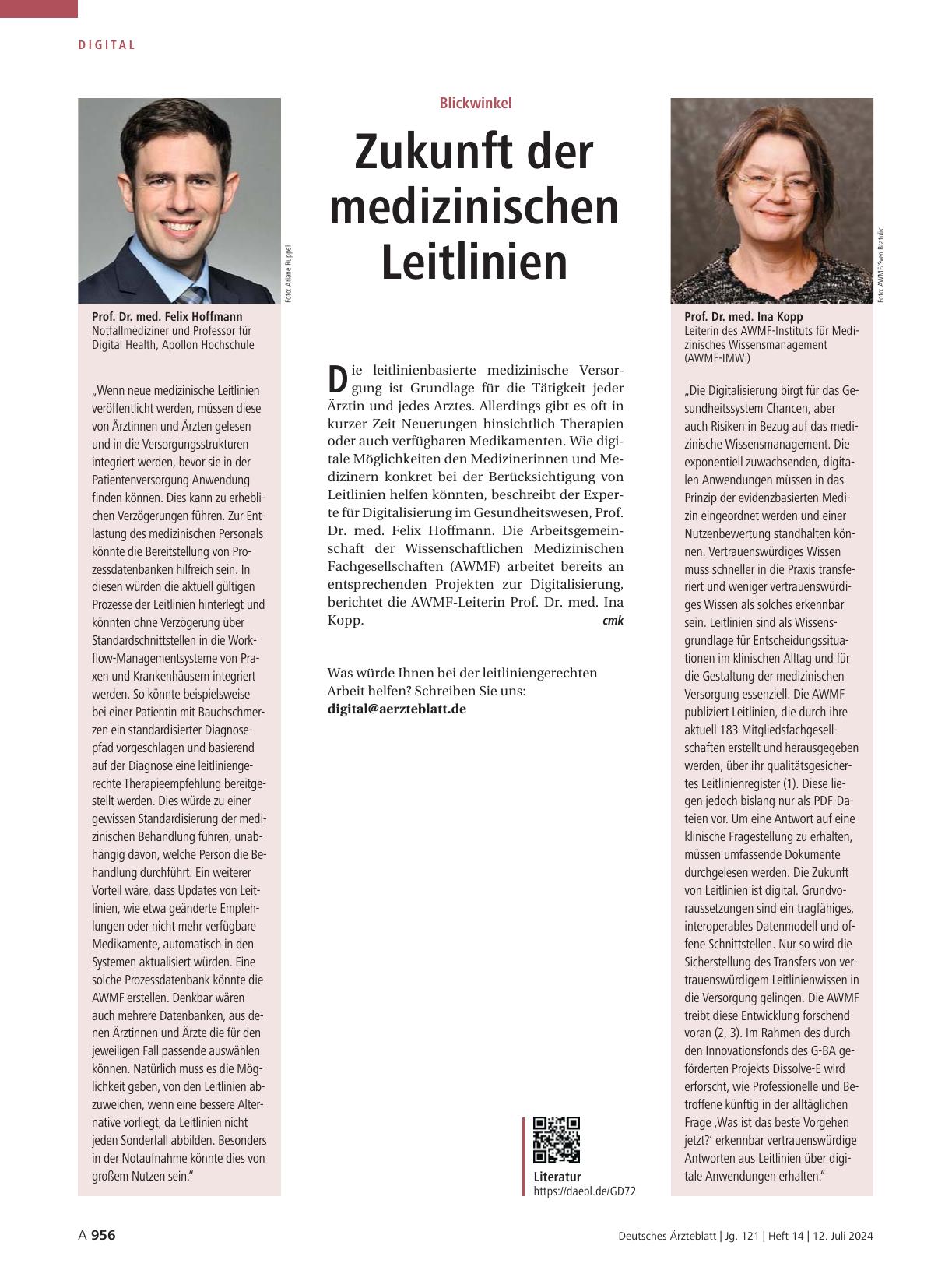 Vorschauseite 1: Blickwinkel: Zukunft der medizinischen Leitlinien